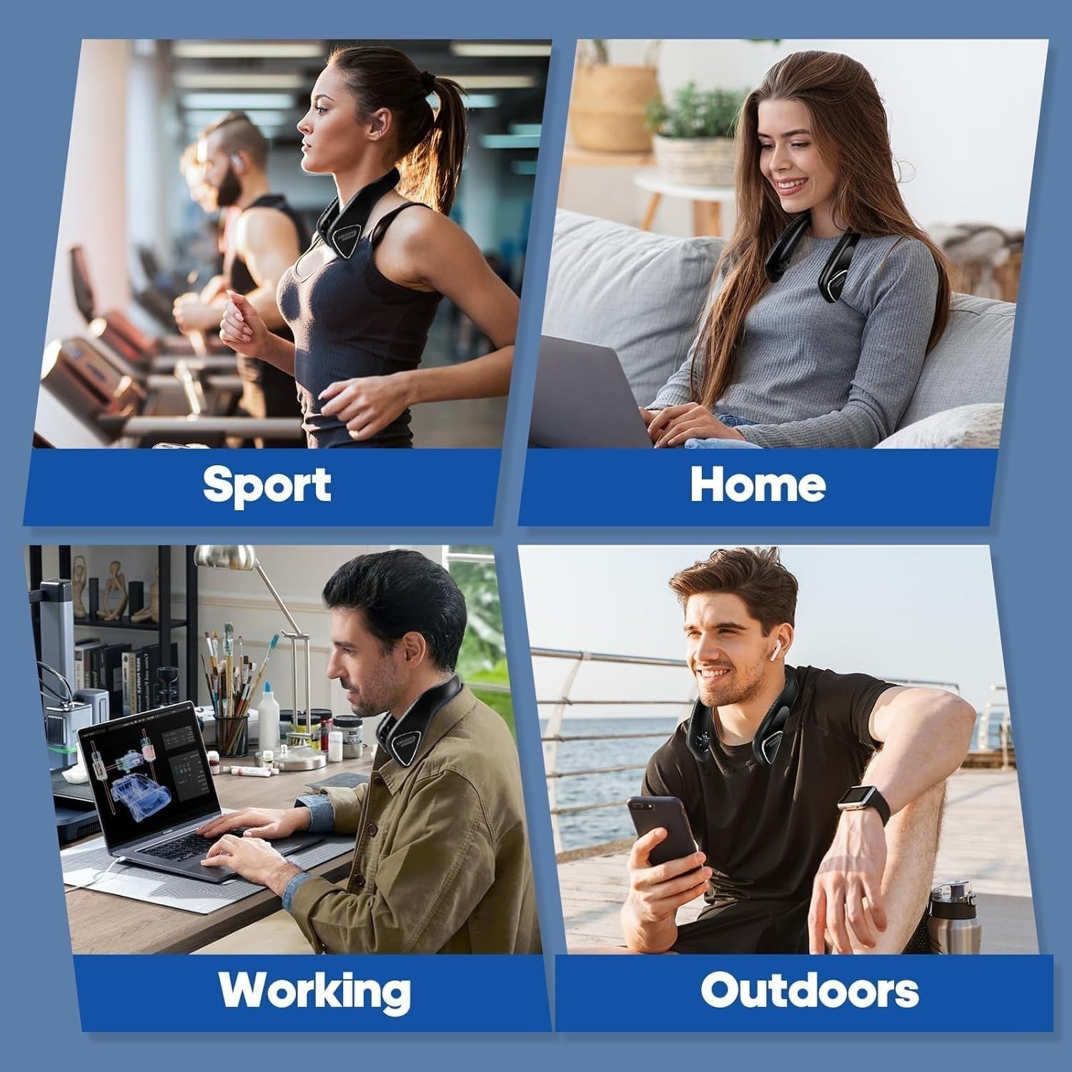 6000mAh Portable Neck Fan – Bladeless 3-Speed Quiet Wearable Cooling Fan Black