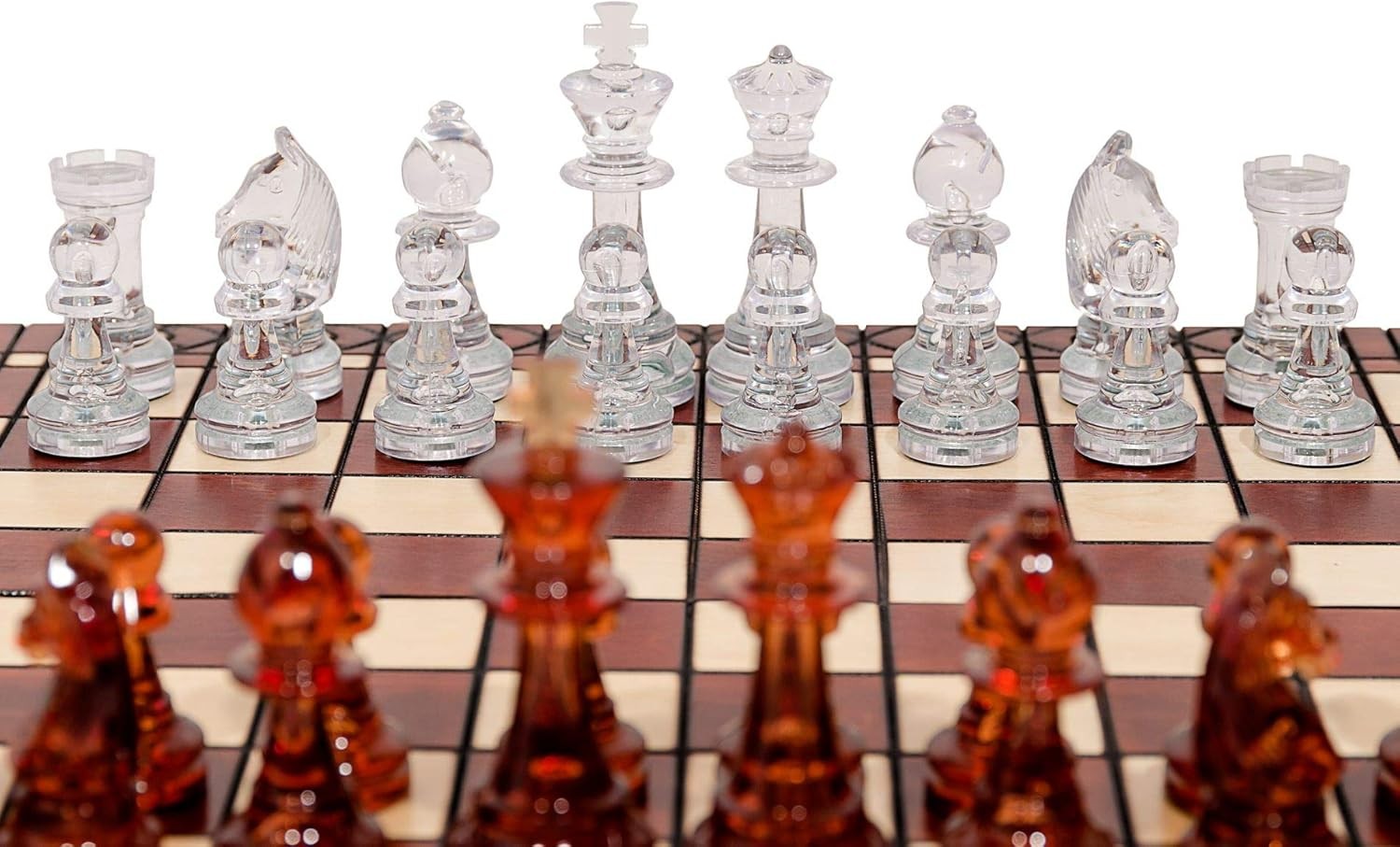40cm Wooden Chess Set Amber Pieces | Foldable Board | Elegant Staunton Design
