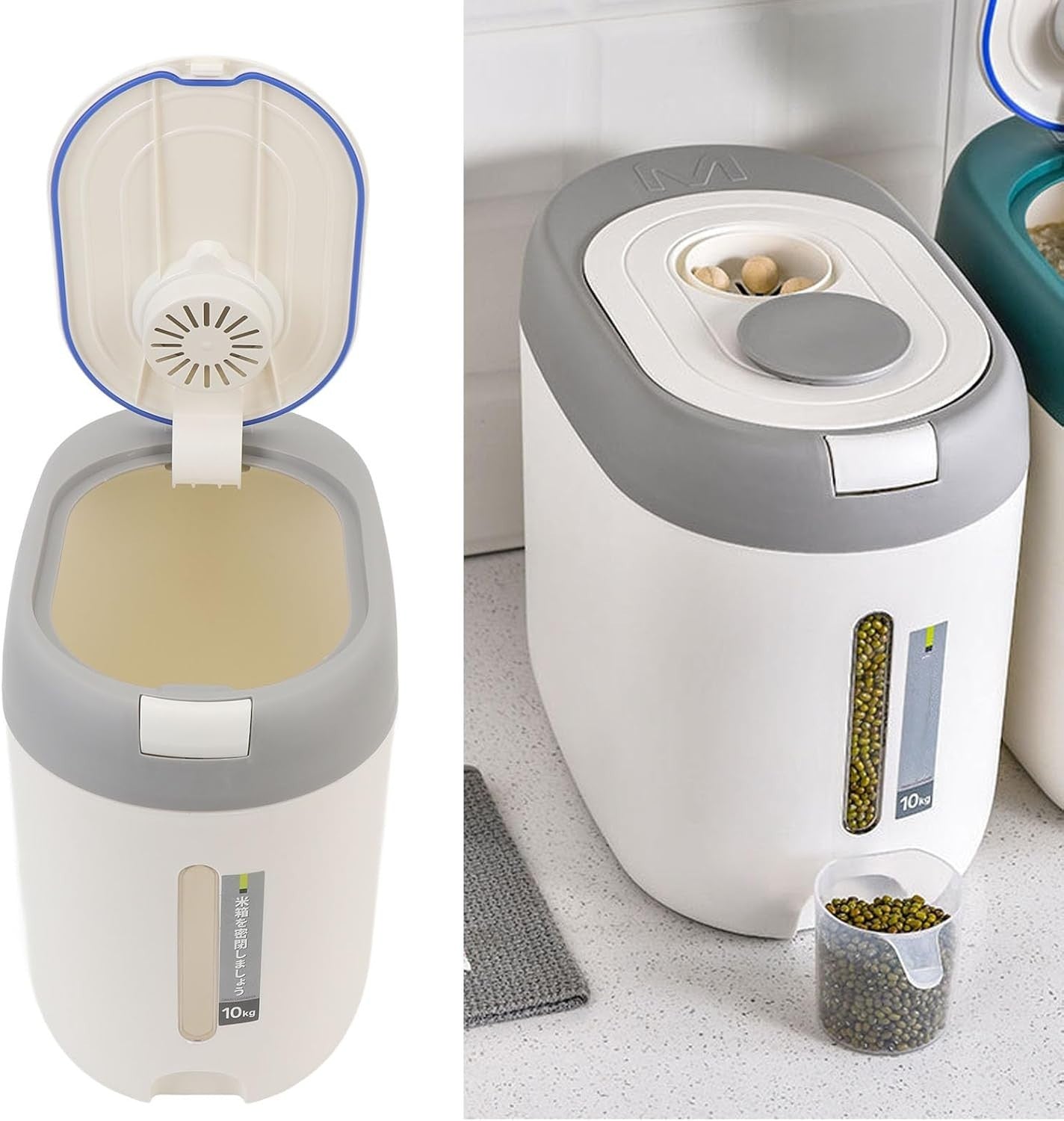 10KG Press Lid Rice Storage Container Airtight Grain Flour Dispenser