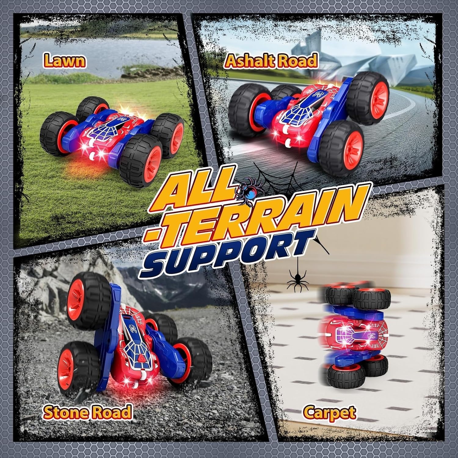 360° Flip RC Stunt Car for Kids 3-12 | 4WD Double-Sided Light Up Toy Truck