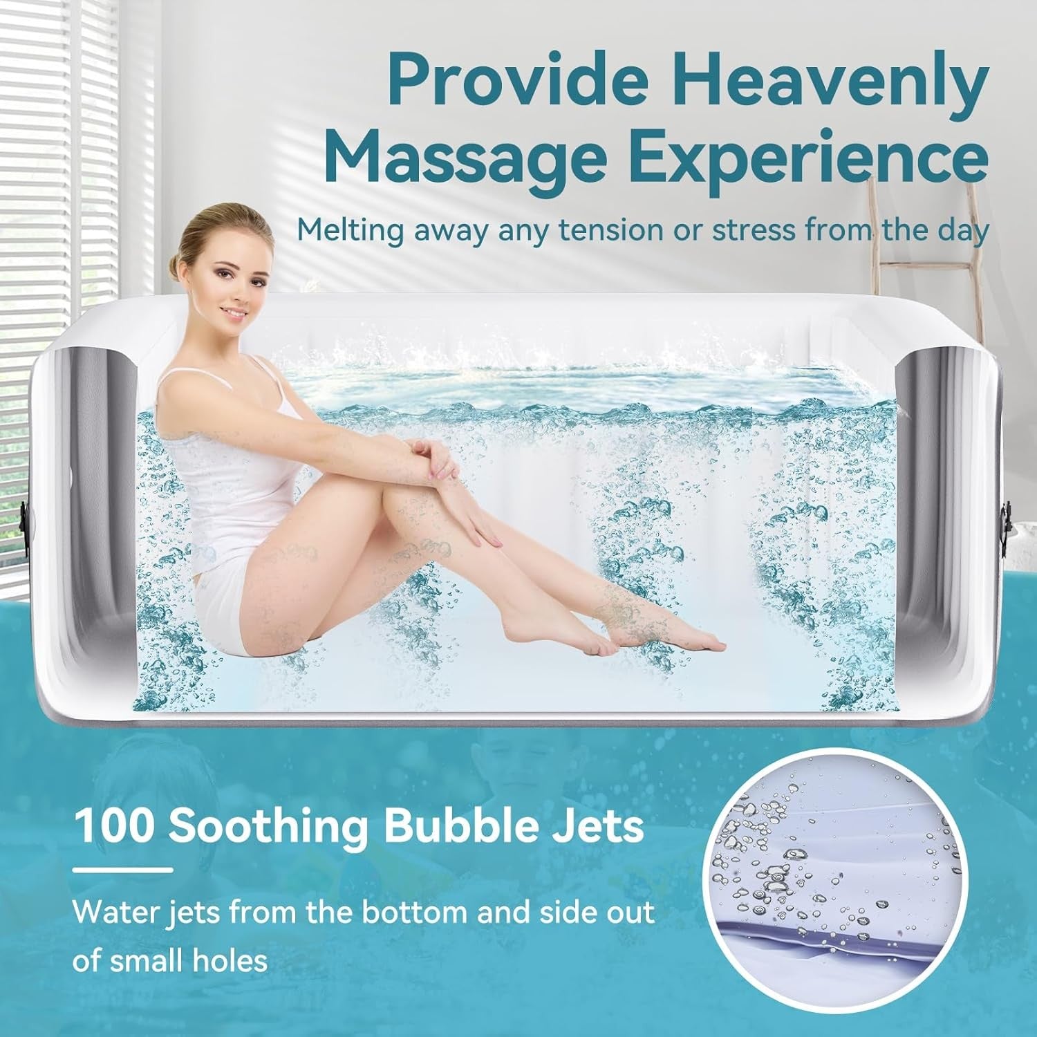 2 Person Inflatable Hot Tub Oval Spa 100 Air Jets Fast Heating Cover