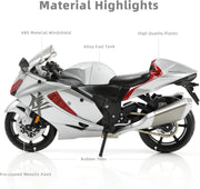 1:12 Diecast Sports Motorcycle Model - Silver Metal Build, Perfect Gift