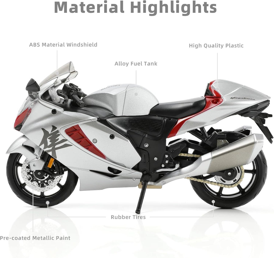 1:12 Diecast Sports Motorcycle Model - Silver Metal Build, Perfect Gift