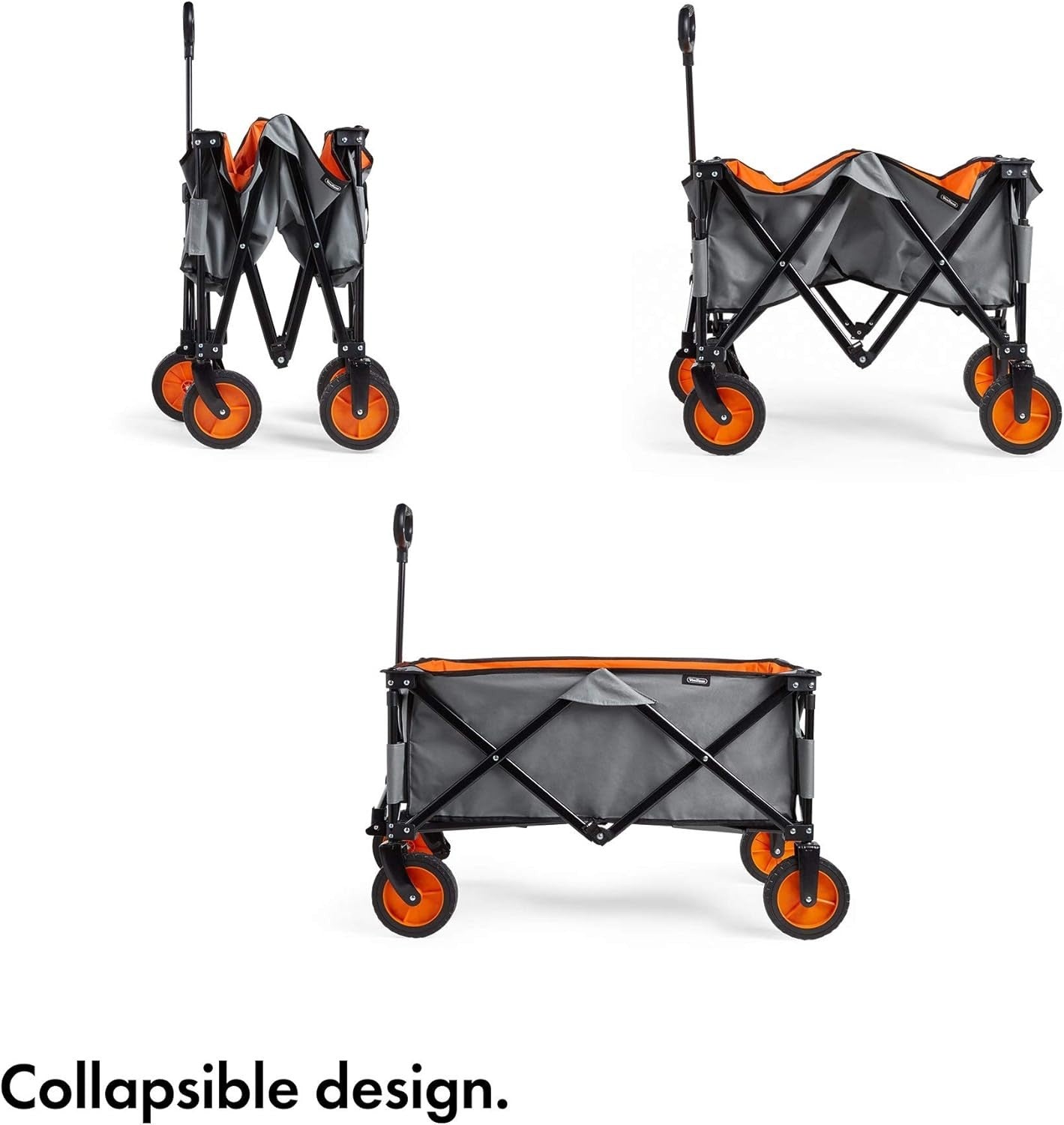 Collapsible Garden Cart Wagon 70kg Load Steel Frame Telescopic Handle w/ Brakes