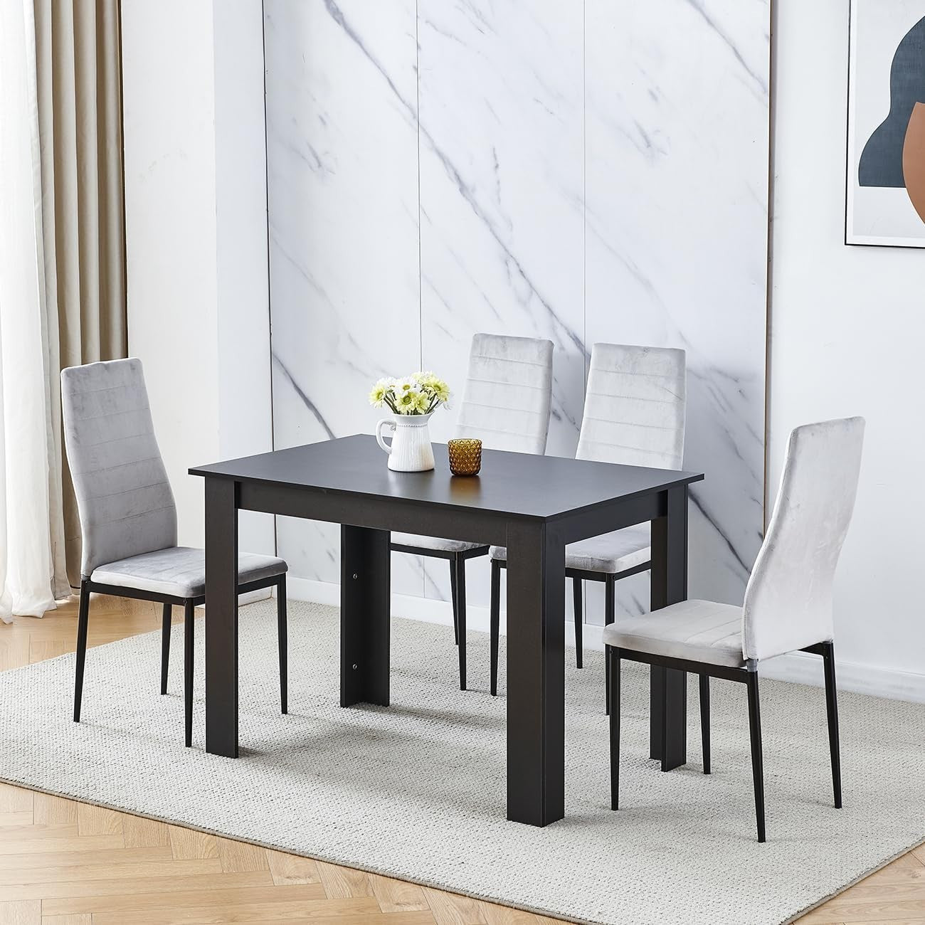 5-Piece Modern Dining Set with Grey Leather Chairs – Compact Kitchen Table