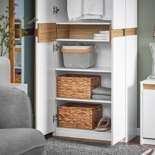 Slim White Wardrobe with Hanging Rail & Adjustable Shelves – Bedroom Storage