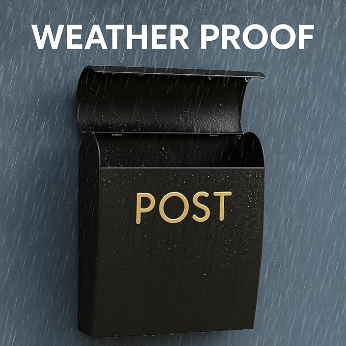 Wall Mounted Black Post Box Iron Mailbox Weatherproof Lockable Durable