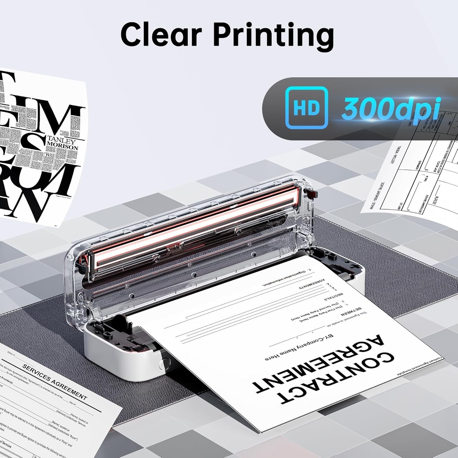 Portable A4 Thermal Printer Wireless Inkless Bluetooth USB