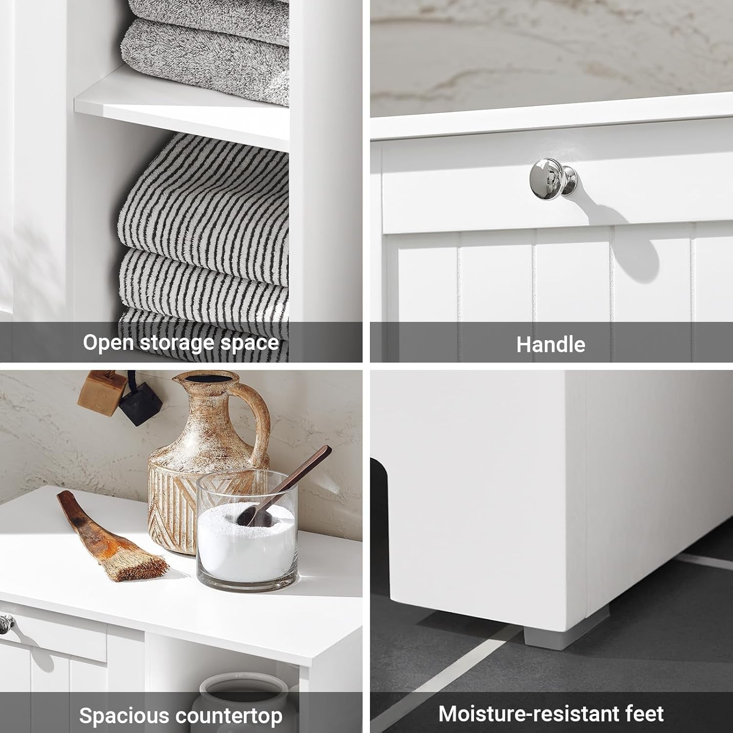 Slim Bathroom Laundry Cabinet with Flip Out Basket & Shelves White