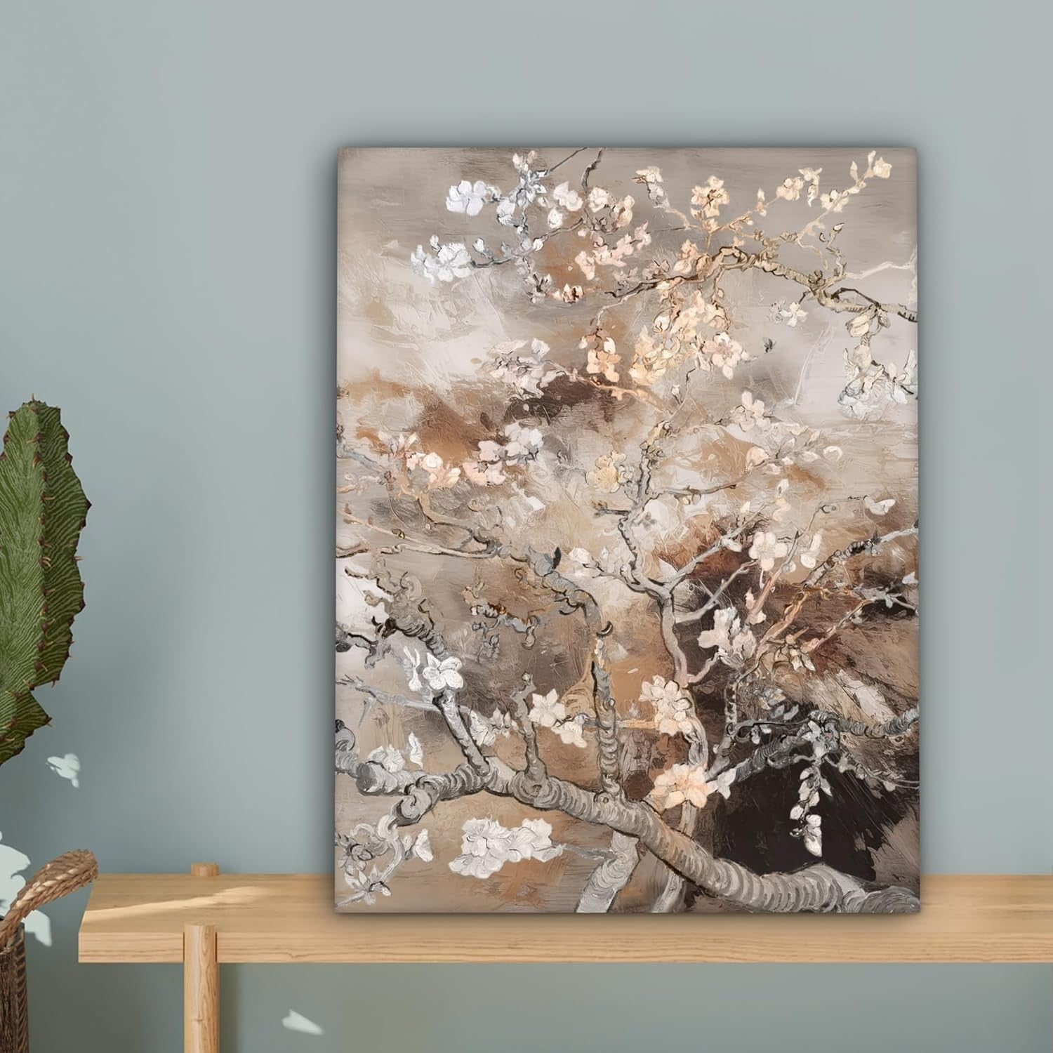 Almond Blossom Canvas Wall Art 30x40cm Framed Beige Abstract