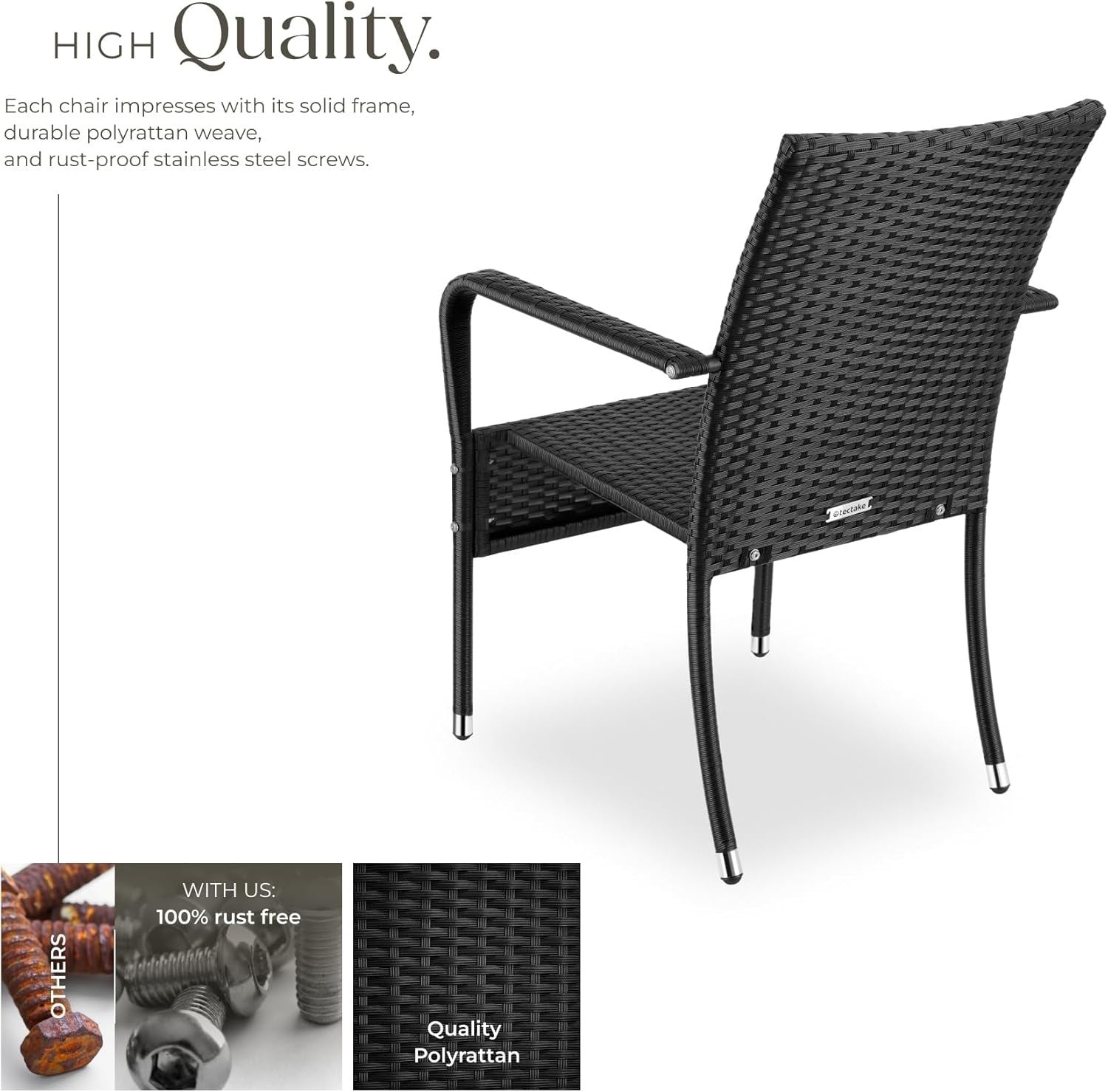 Set of 2 Black Rattan Garden Chairs Stackable Patio Balcony Armchairs