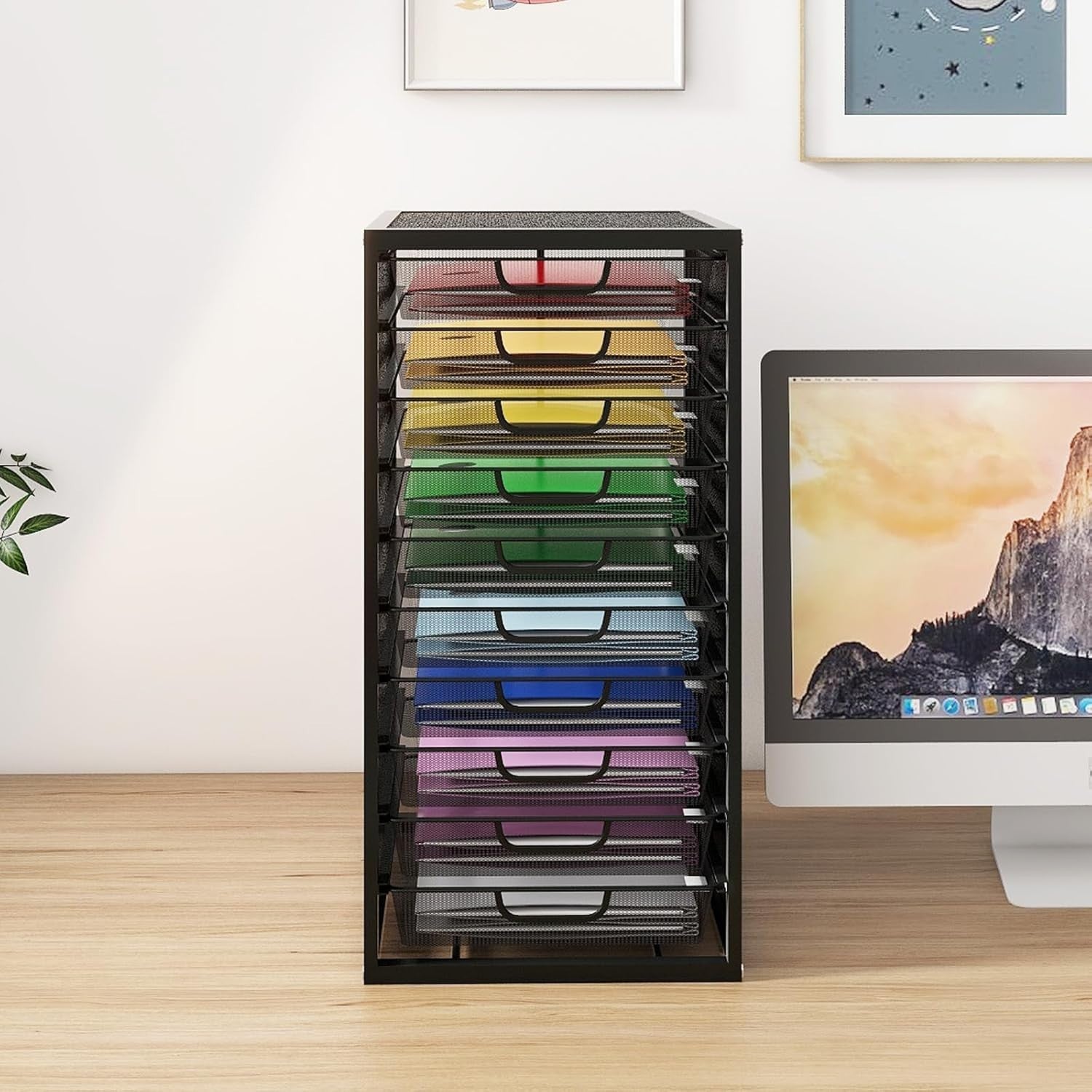 Desktop Mesh File Organizer 10 Drawers Large Office Paper Storage Box