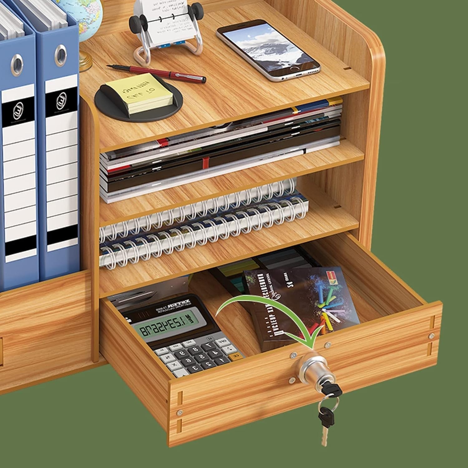 Wood Desk Organiser with Drawer 9-Compartment Desktop Storage Brown