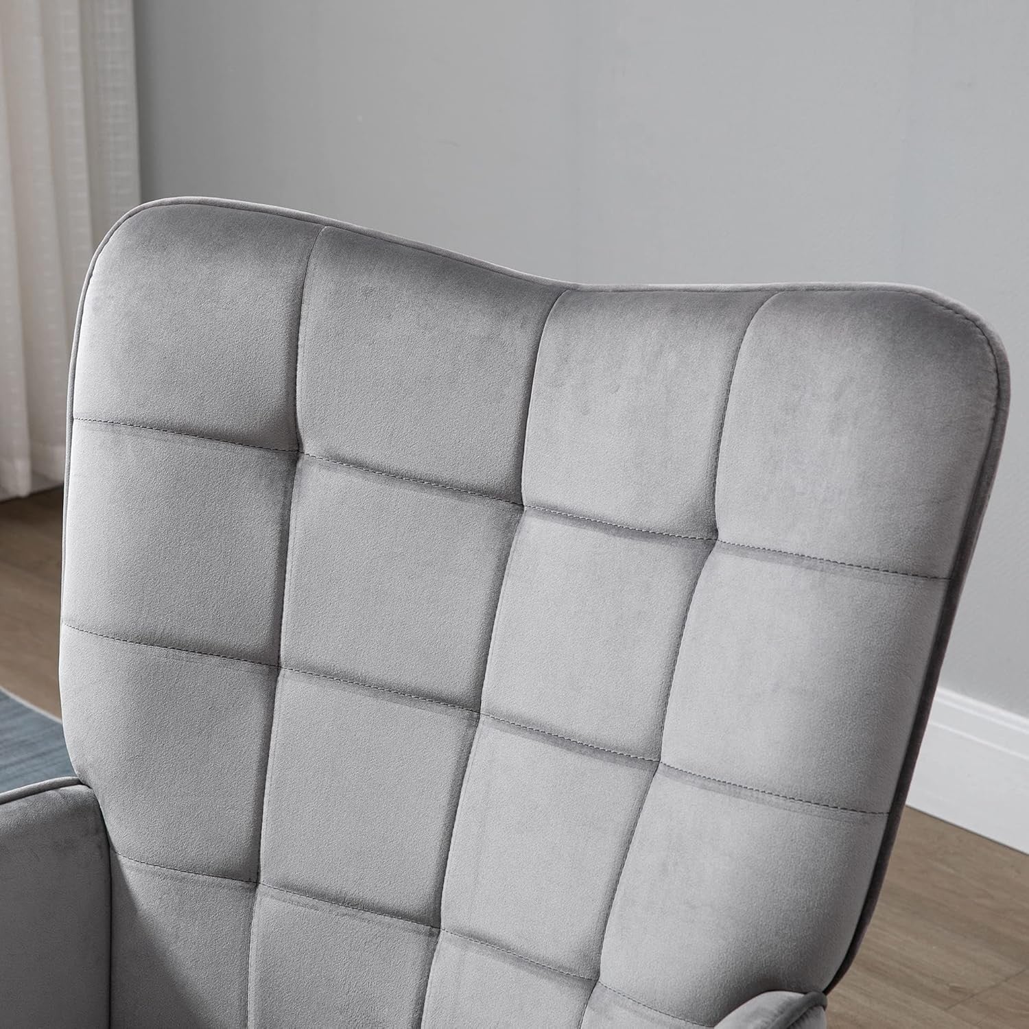 Grey Velvet Wingback Accent Chair Tufted Lounge Armchair Wood Legs