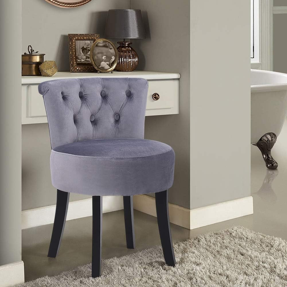 Grey High-Back Linen Vanity Chair – Padded Dressing Table Stool 40×40×69cm