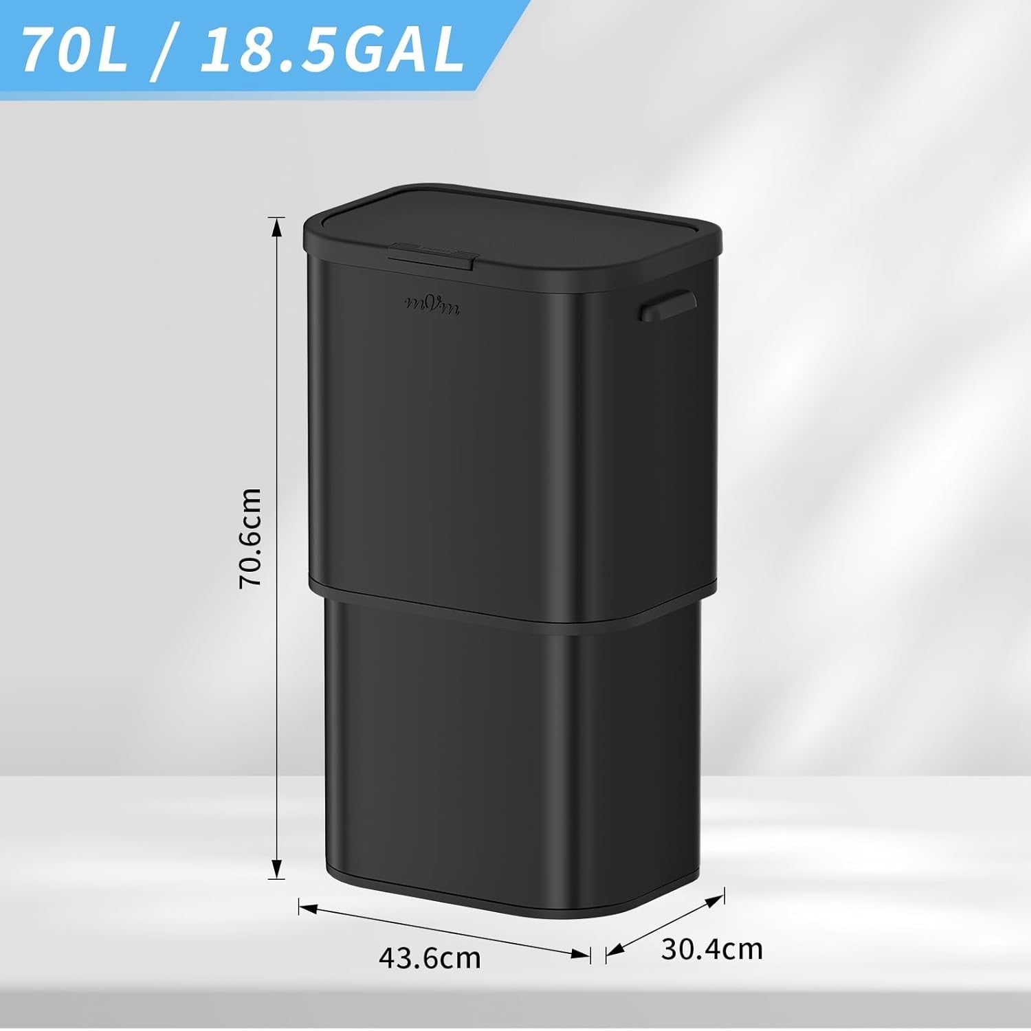 Large 70L Kitchen Trash Bin Black Stainless Steel Soft-Close Rubbish Can