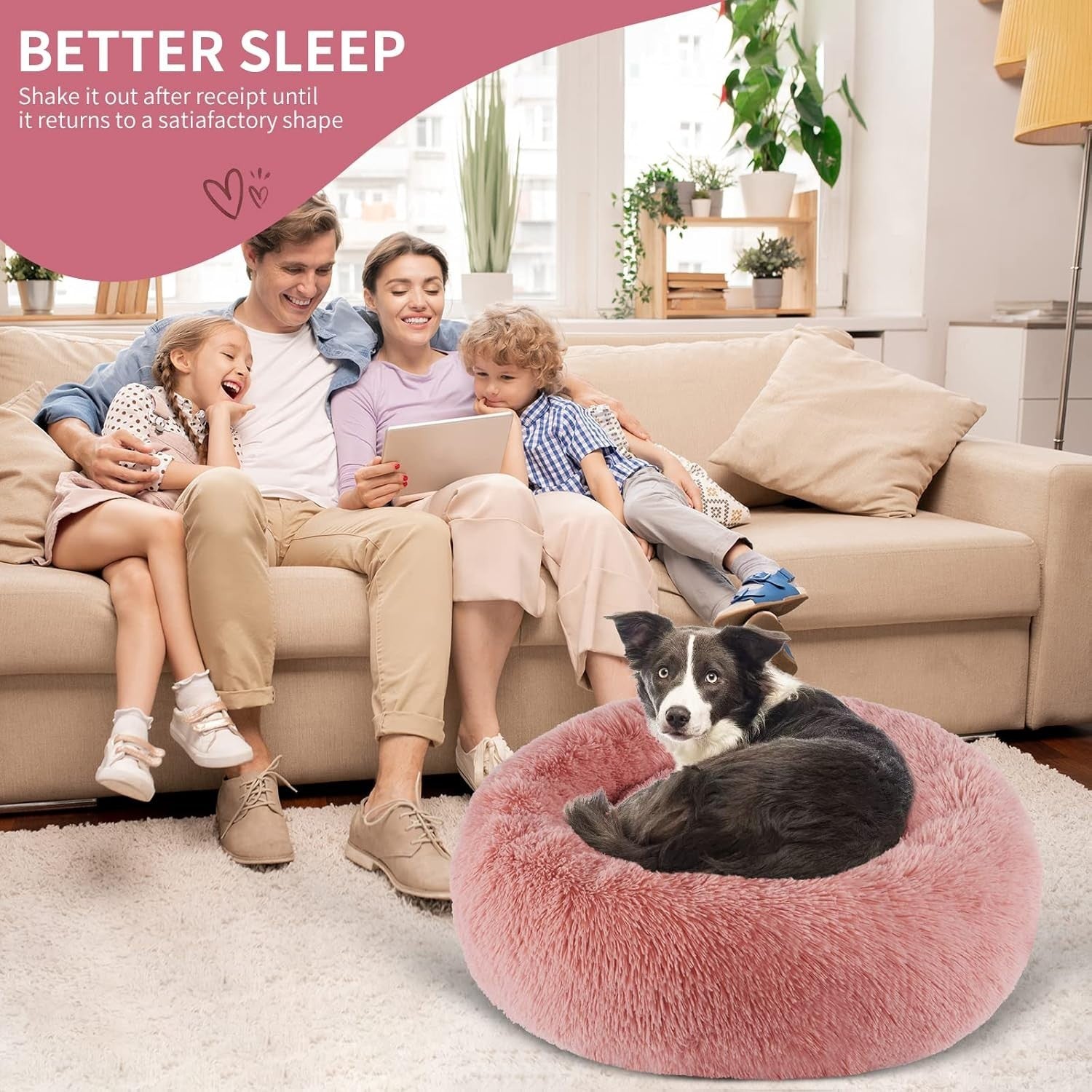 80cm Calming Donut Dog Bed Plush Washable Bean Paste