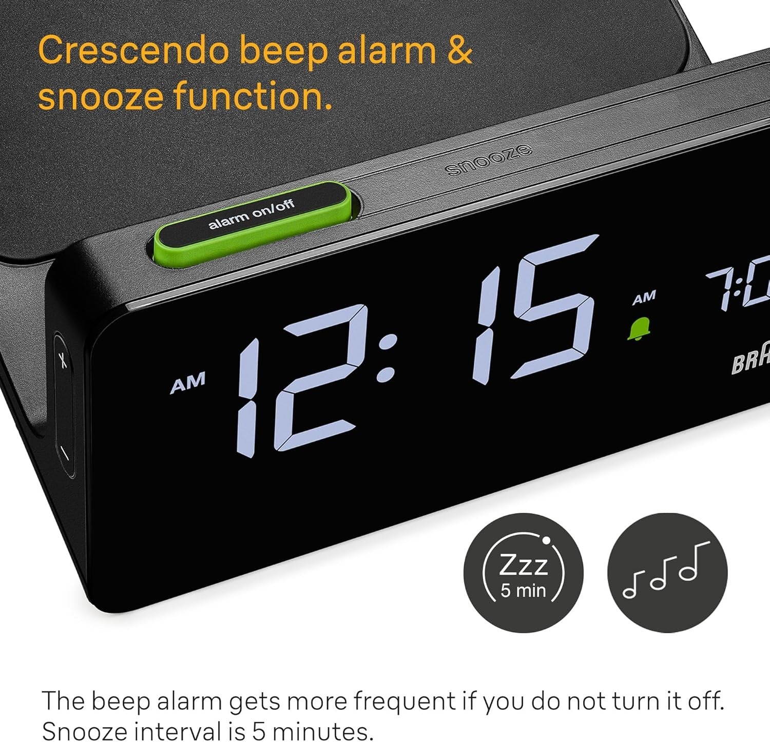 Wireless Charging Digital Alarm Clock LCD Auto Dimming Charge