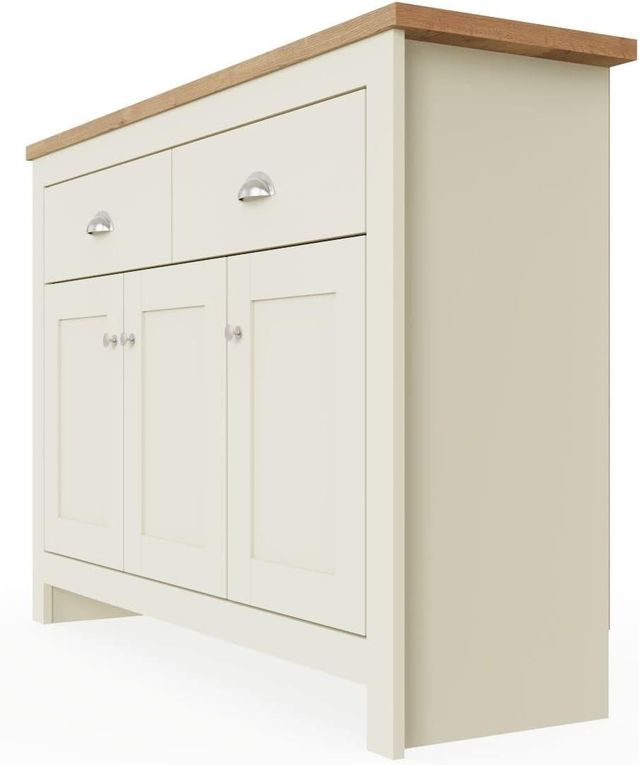 Cream Oak Sideboard 3 Doors 2 Drawers Buffet Storage Cabinet Durable Wood