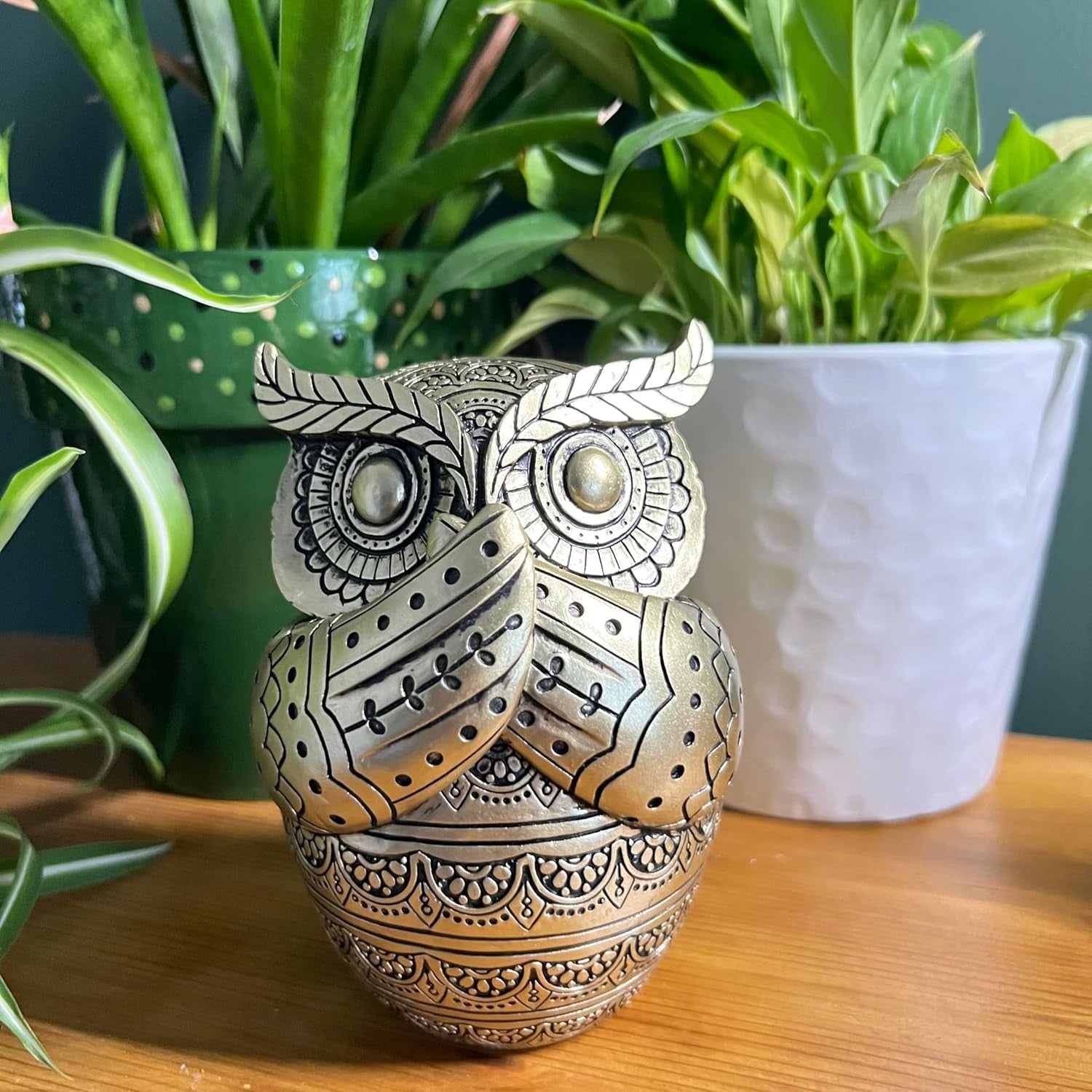 Golden Owl Figurine 13cm Home Decor Ornament Gold Statue Shelf Display Gift