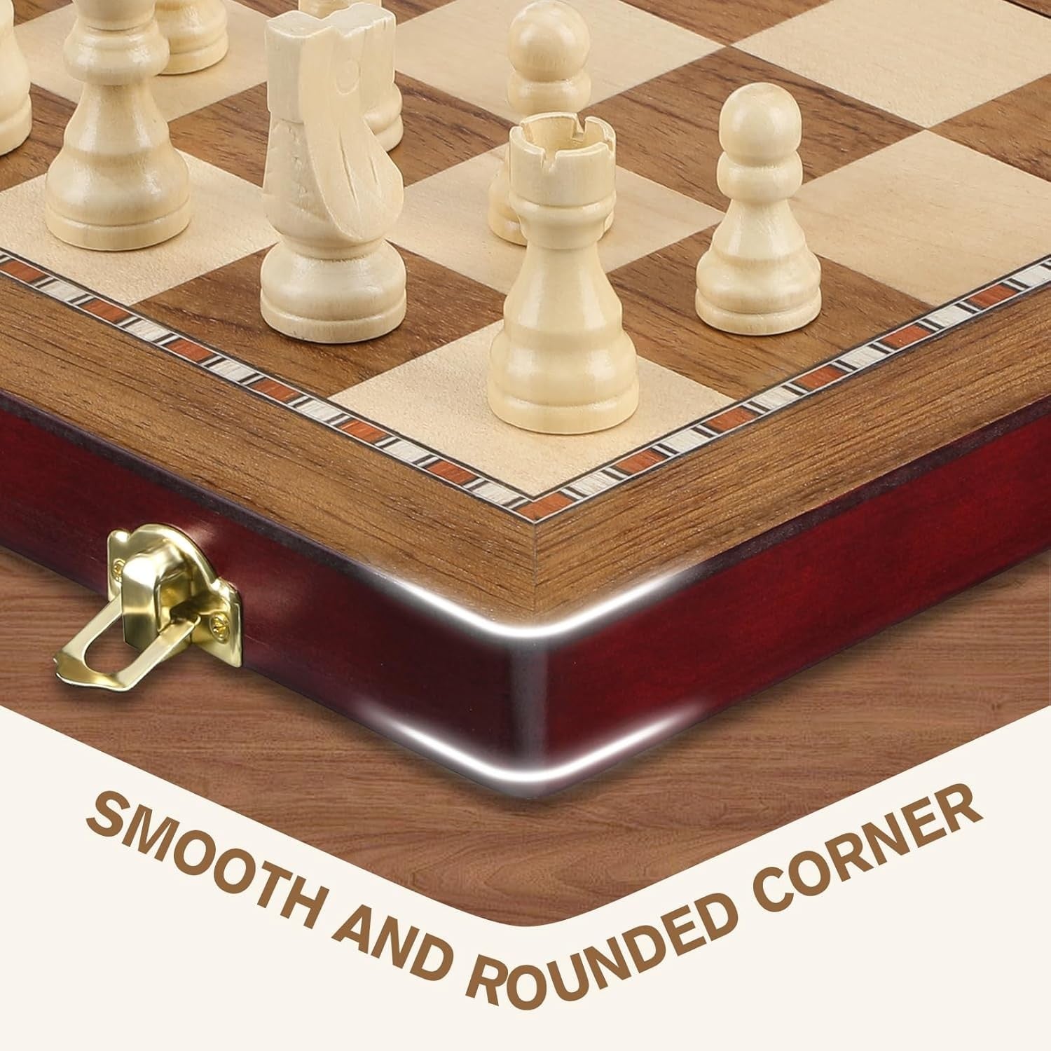 38cm Magnetic Wooden Folding Chess Set with Extra Queens & Storage Box