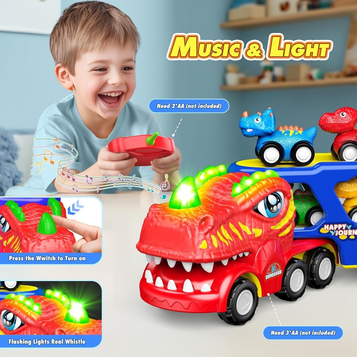 Remote Control Dinosaur Construction Truck Toy Set for Boys Age 2-6