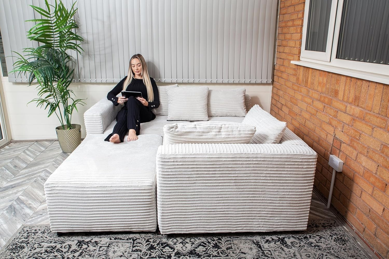 Modular L-Shaped 4-Seater Sofa Bed | Jumbo Cord, Deep Seats, Durable Frame