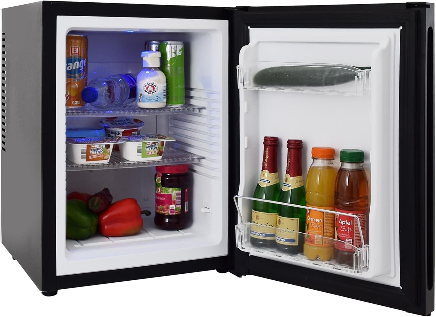 Mini Fridge Blue 40L Compact Glass Door LED Noiseless Energy Saving Cooler