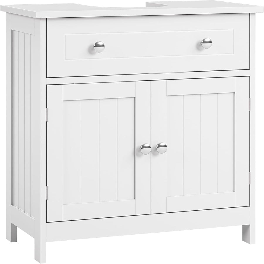 White Under Sink Bathroom Cabinet 60x30x60cm – 2 Doors & Drawer Storage