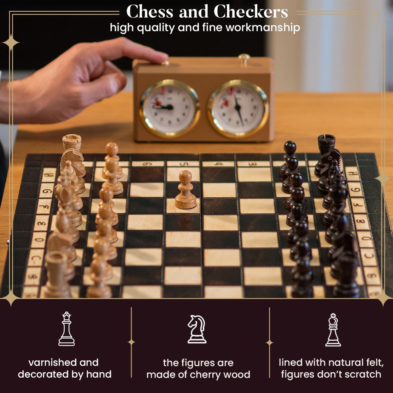 2in1 Cherry Wood Chess & Checkers Set 35cm | Foldable Board | Luxury Handmade