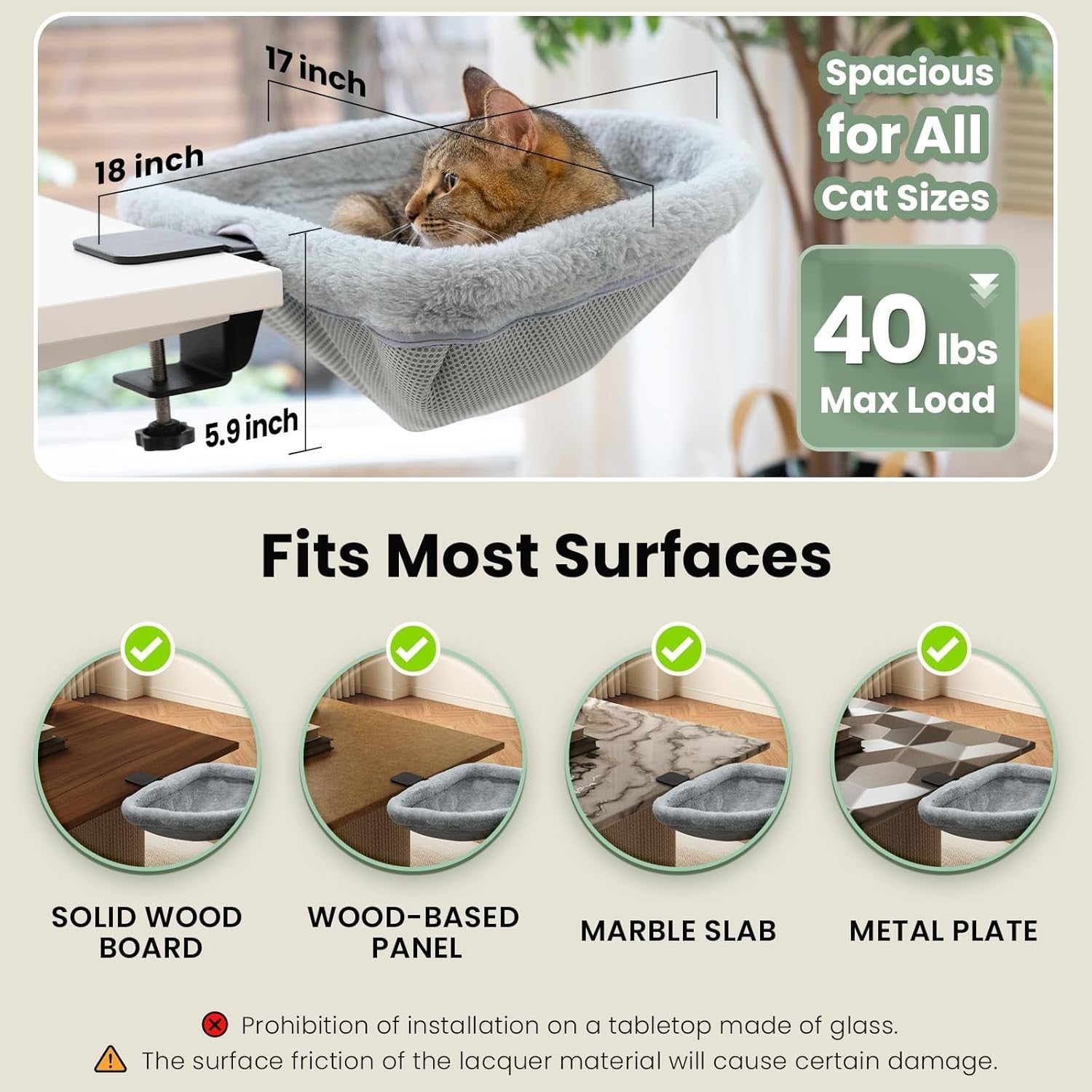 Foldable Desk Cat Bed Space Saving Cat Hammock Faux Fur Perch
