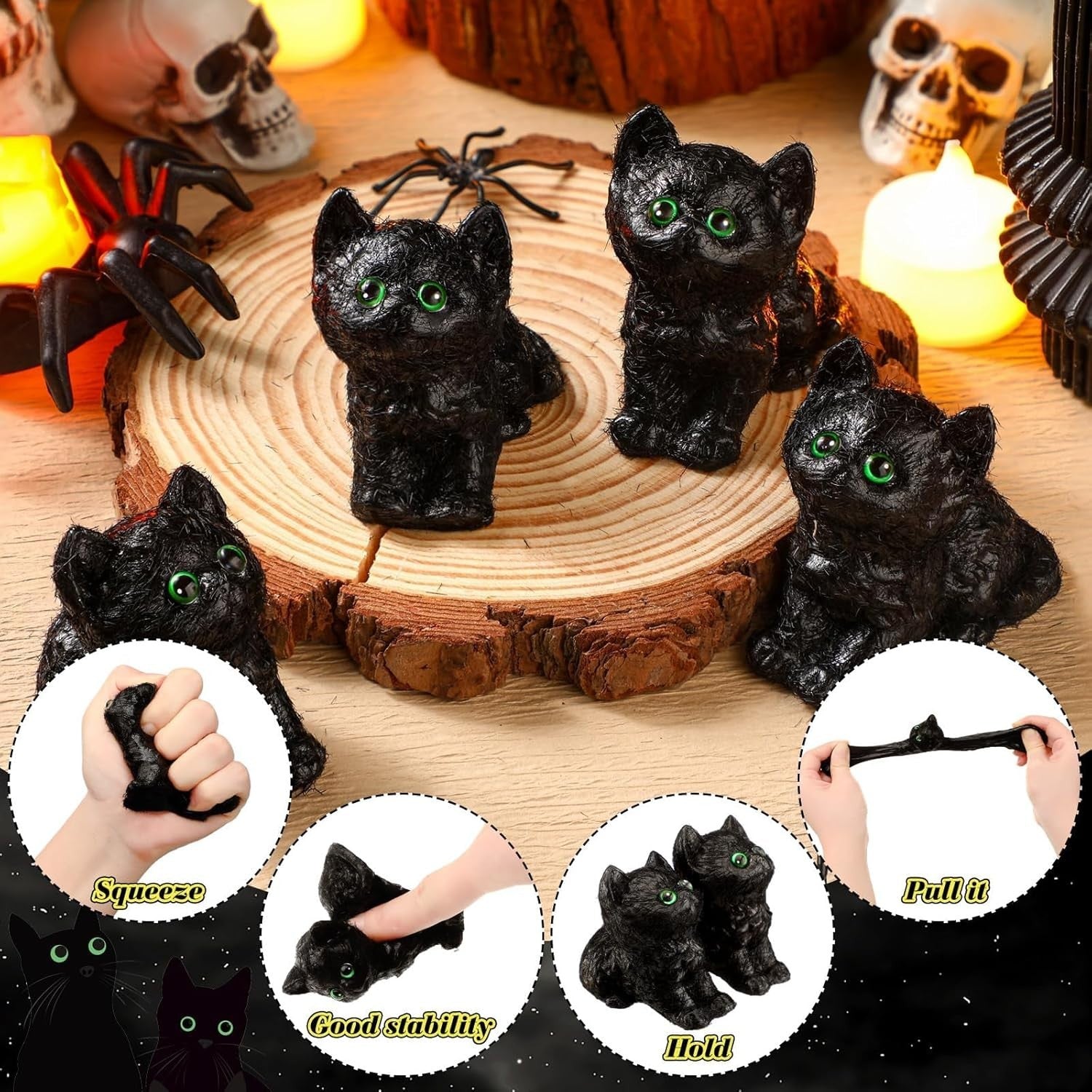 12pcs Black Cat Stress Balls Cute Squeeze Fidget Toys Halloween Gifts