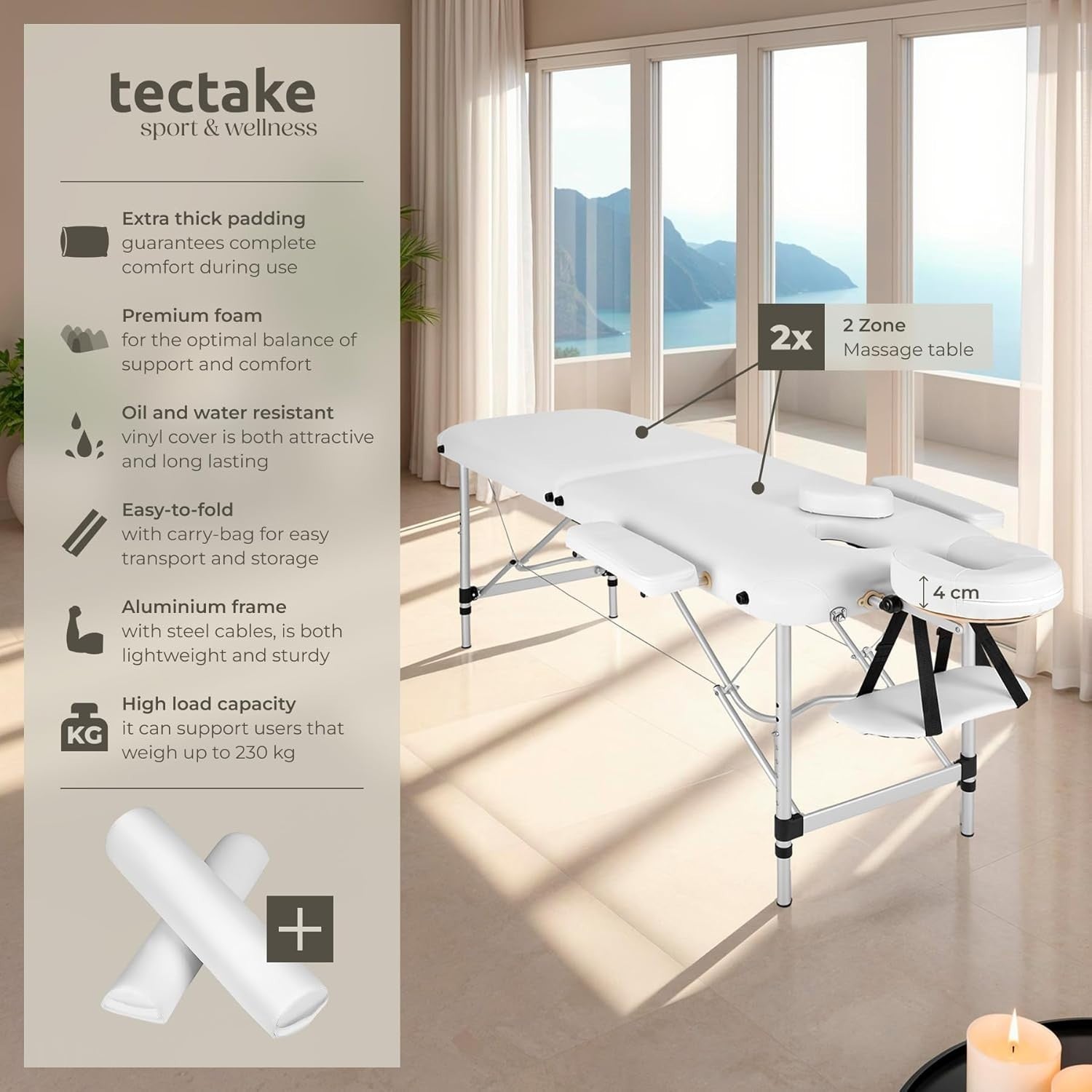 Portable Massage Table Foldable Height Adjustable Aluminium Bed + Bag White