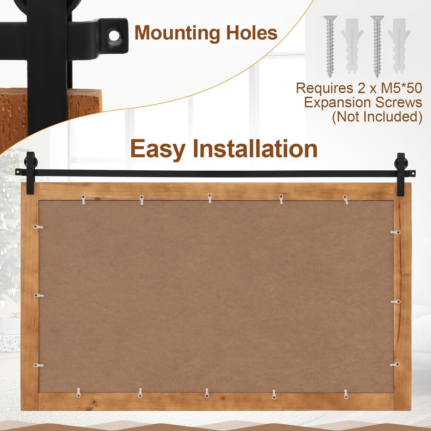 Rustic Barn Door Wall Mirror 101x66cm Wood Frame Farmhouse Vanity Decor