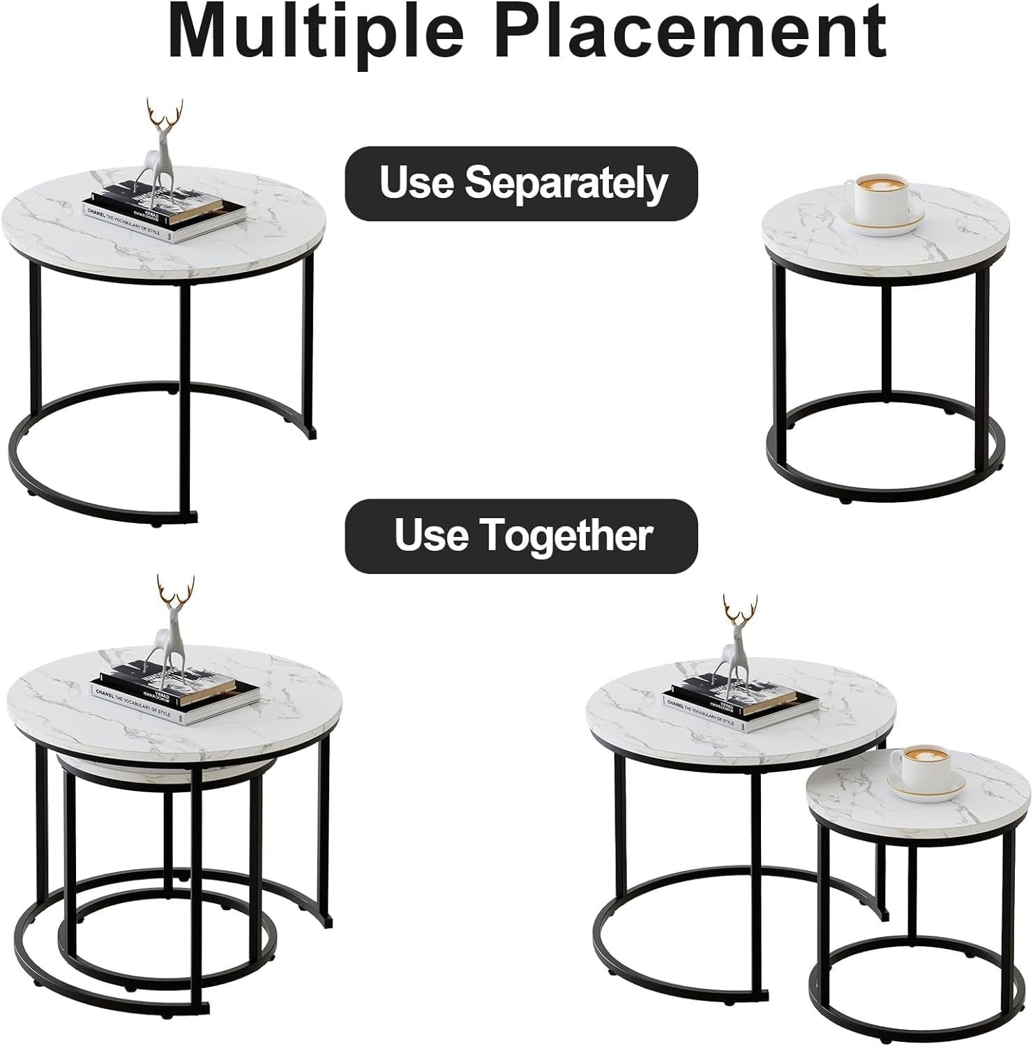 28" Round 2-Tier Coffee Table with Storage Shelves, Metal Frame Rustic Brown