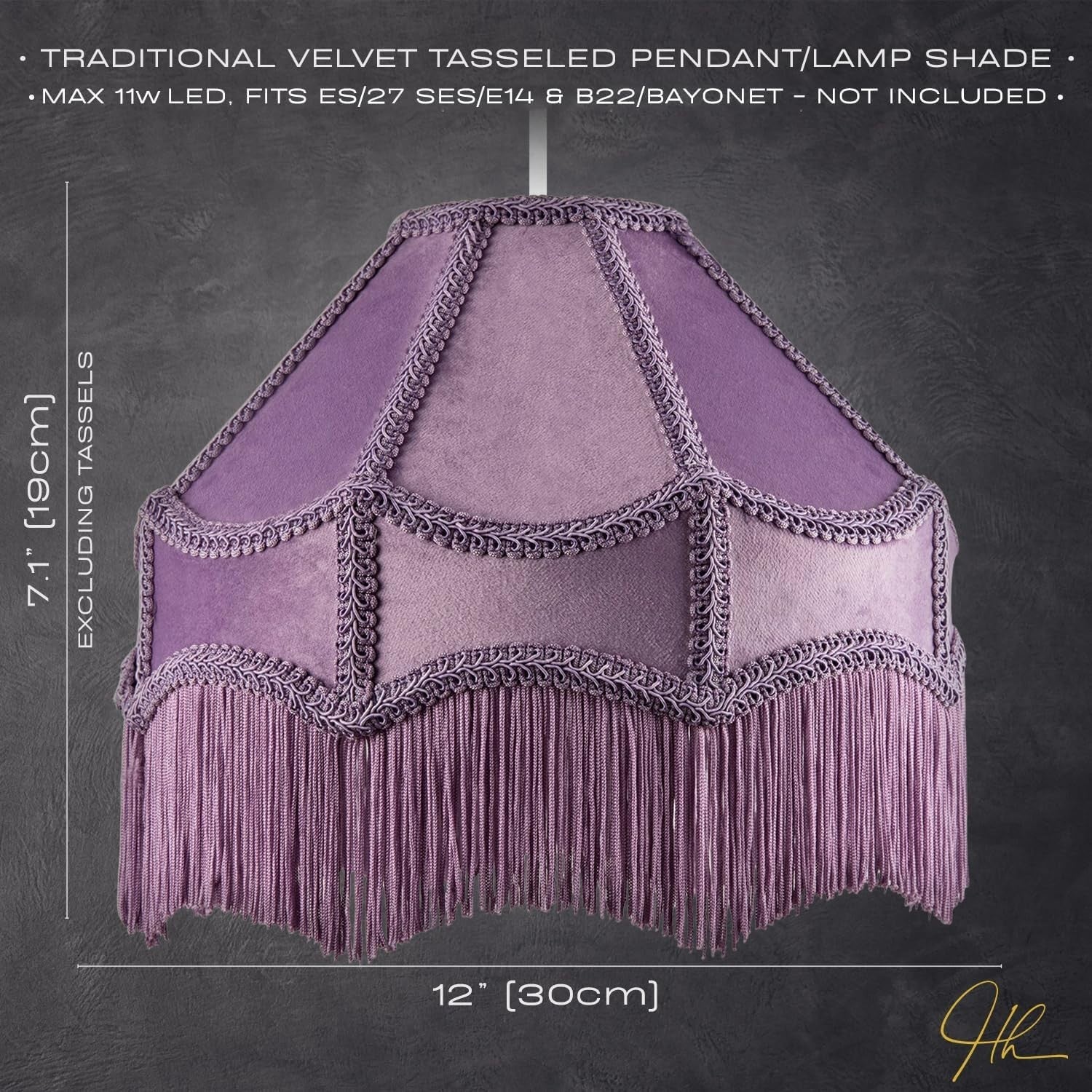 Victorian Empire Velvet Lampshade Lilac Tassel Pendant 30cm
