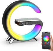 Black RGB G-Shape Sunrise Wake Up Light Alarm Bluetooth Speaker Wireless Charger