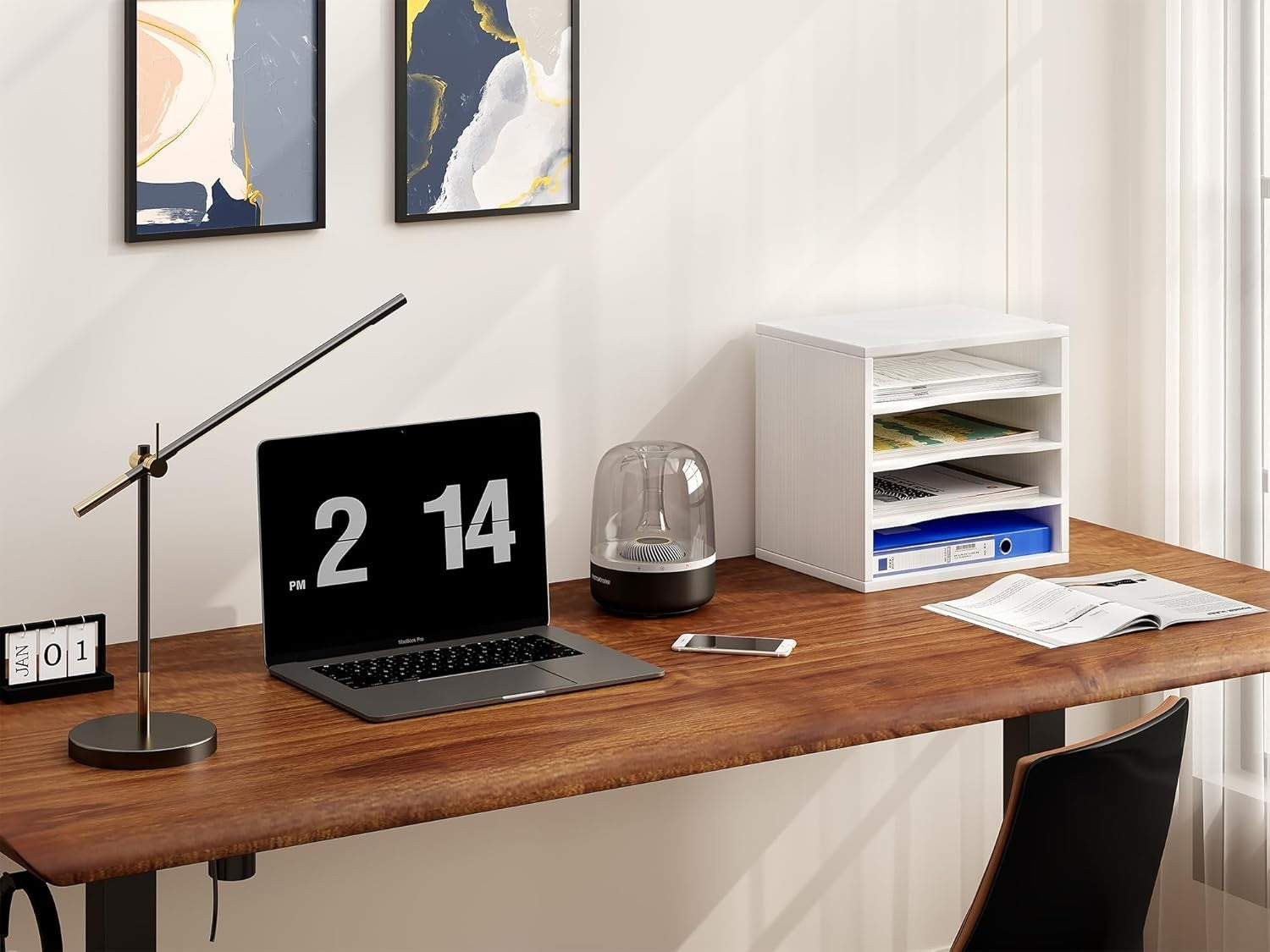 4 Tier A4 Desk File Organizer Wooden Paper Tray Office Magazine Rack White