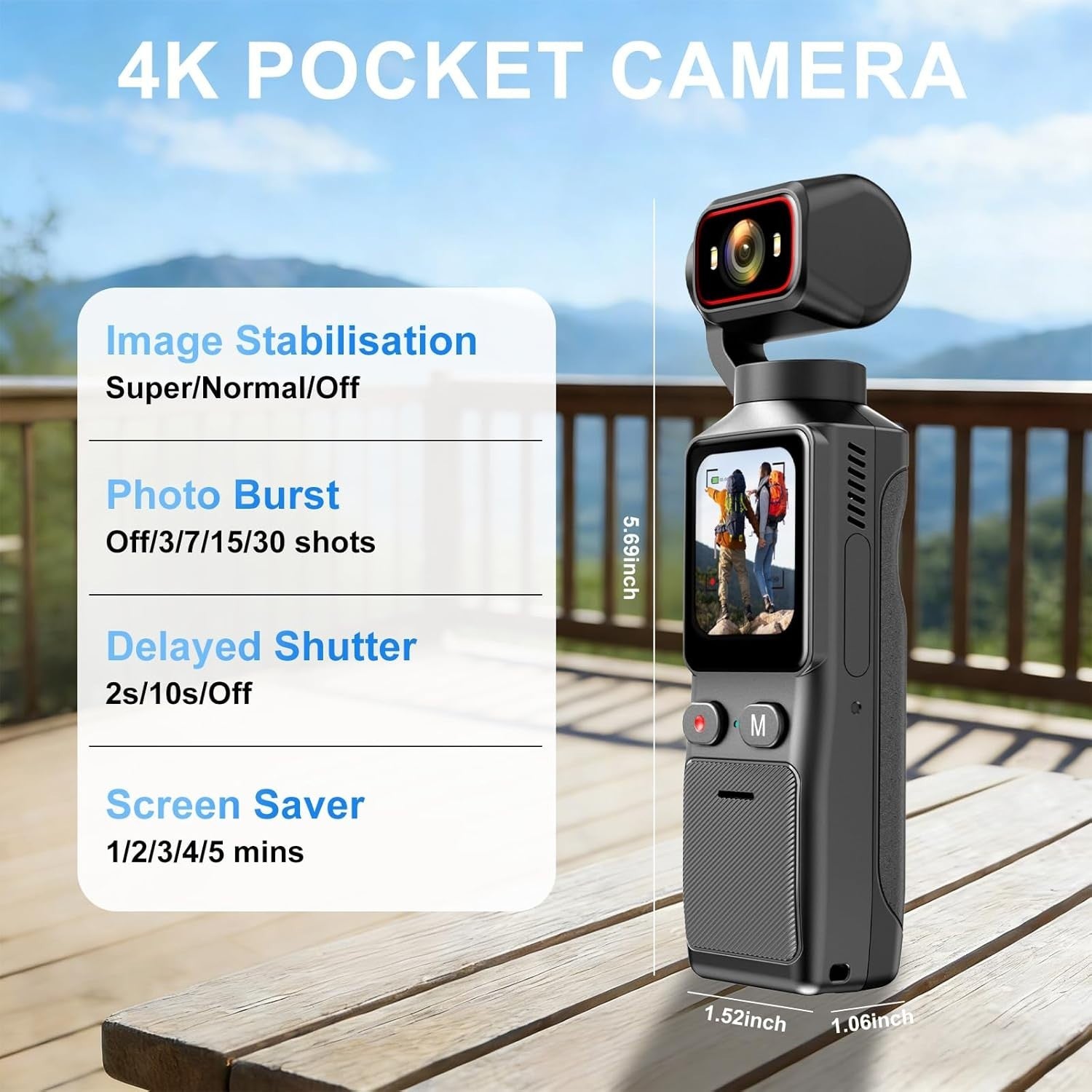 4K WiFi Action Camera Rotating Lens Vlog Body Cam w/64GB Card