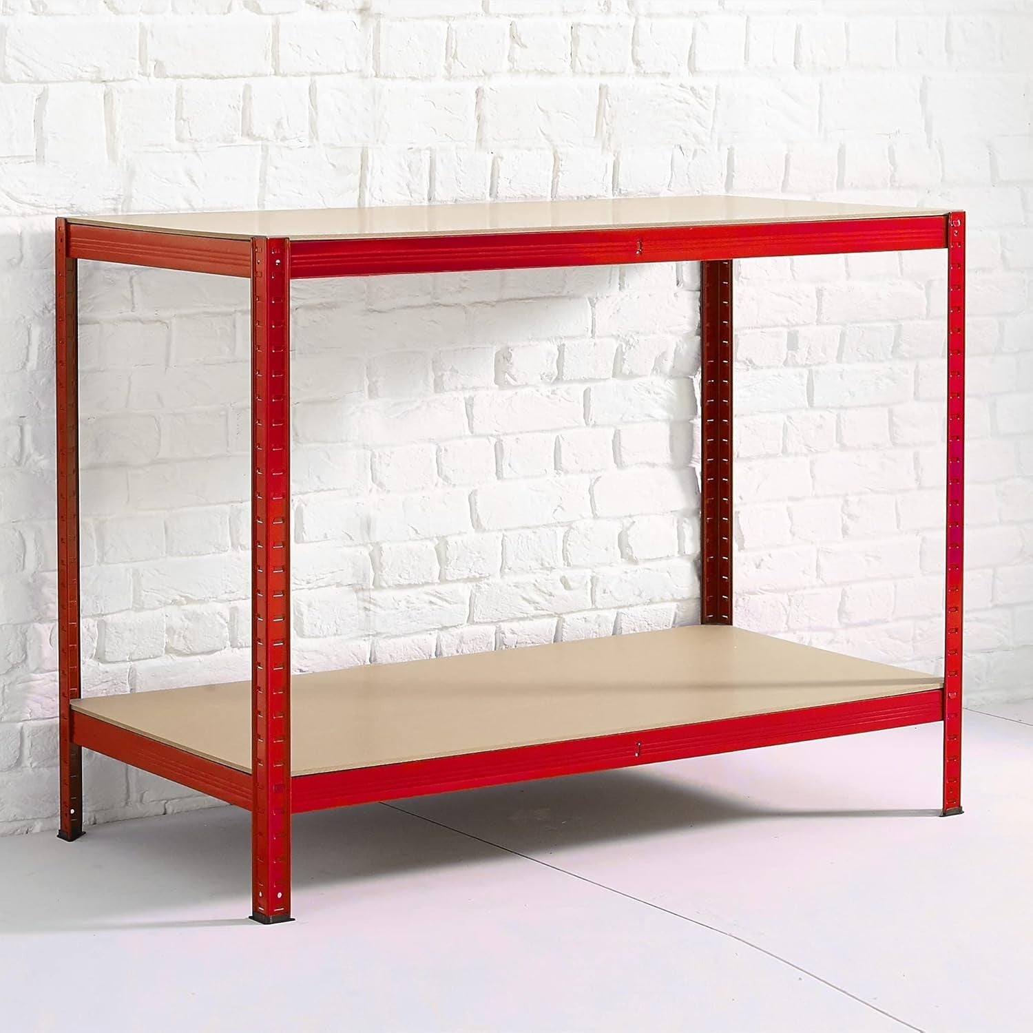 Heavy Duty Red Steel Workbench 120x60x90cm Boltless MDF Garage Table