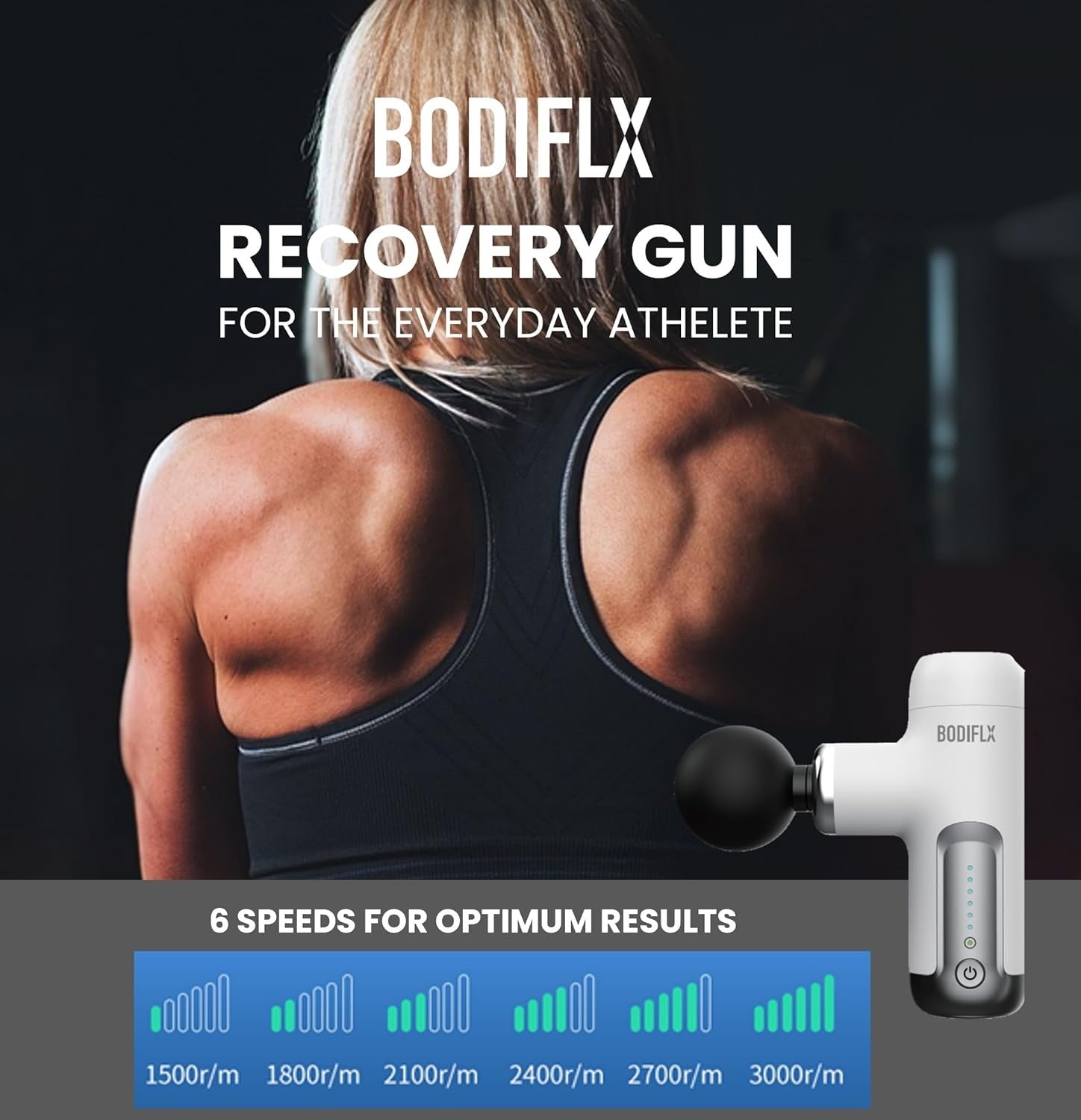 Mini Deep Tissue Massage Gun Muscle Recovery 6 Speeds Quiet Cordless 4 Heads