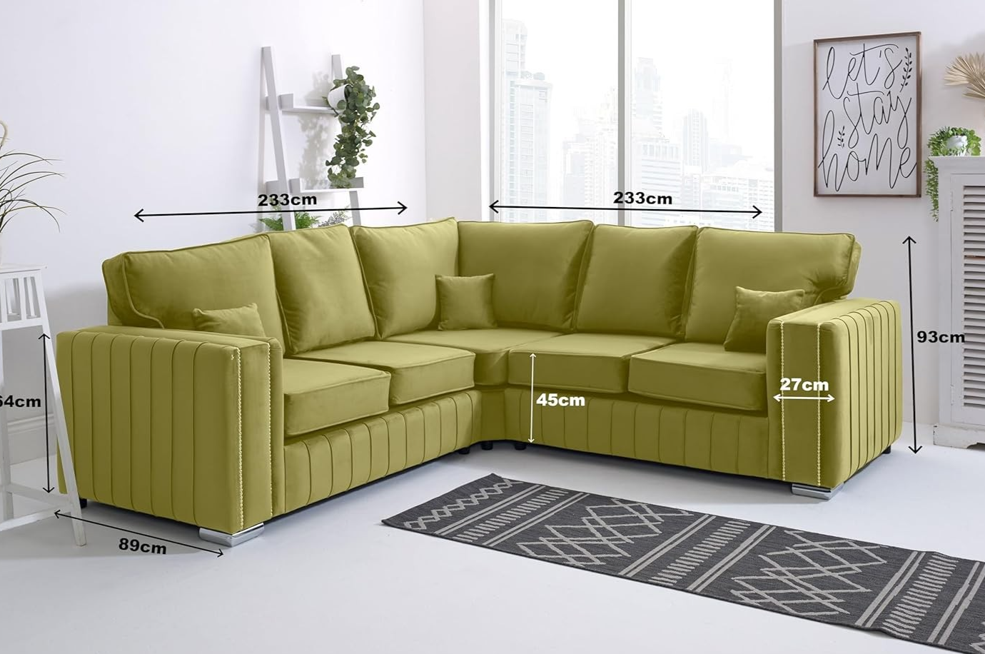 Grey Velvet Corner Sofa 5 Seater | Foam Cushions | Chrome Feet | Scatterback