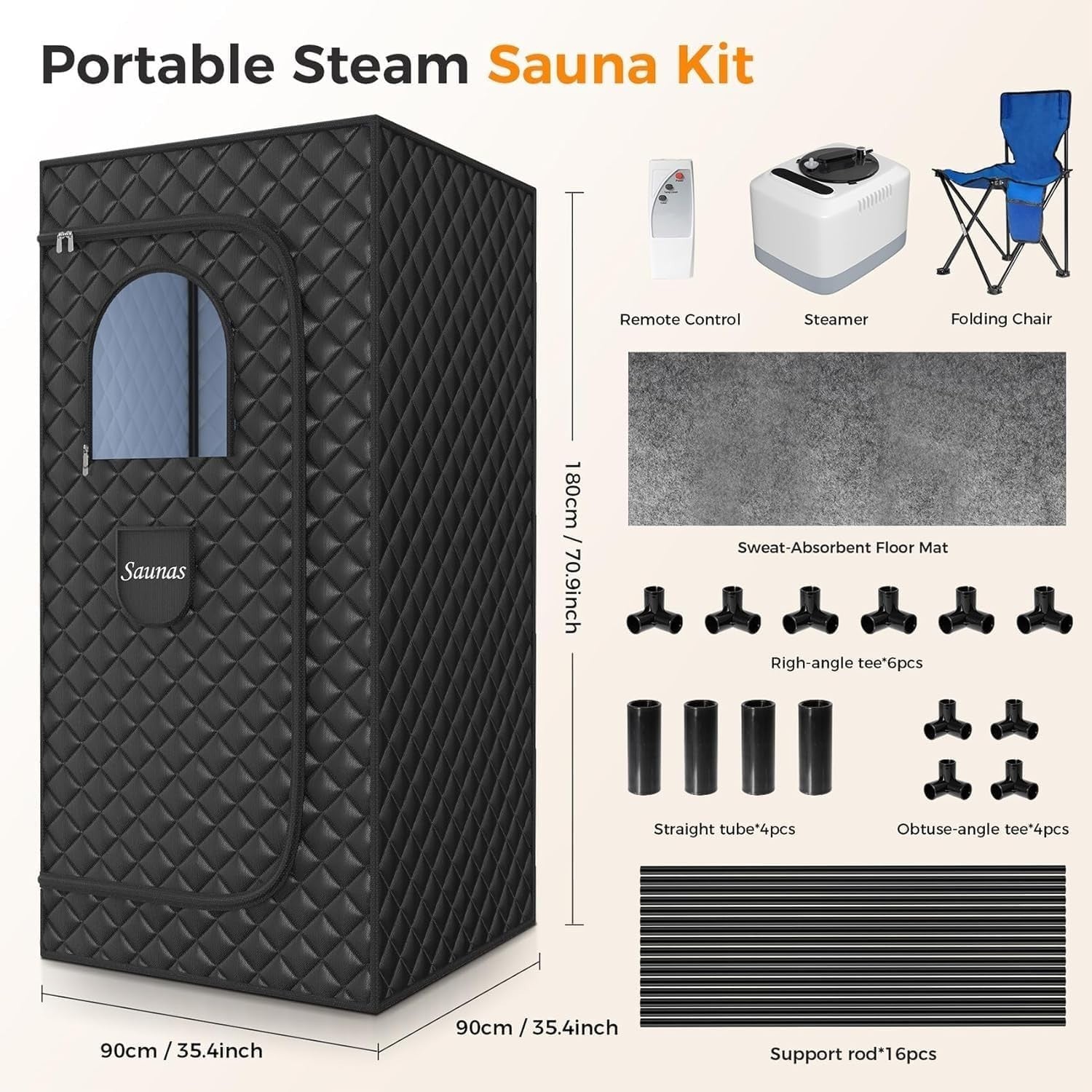 Portable Steam Sauna Tent Home Spa 3L 1200W Fast Heat Foldable Full Body Detox