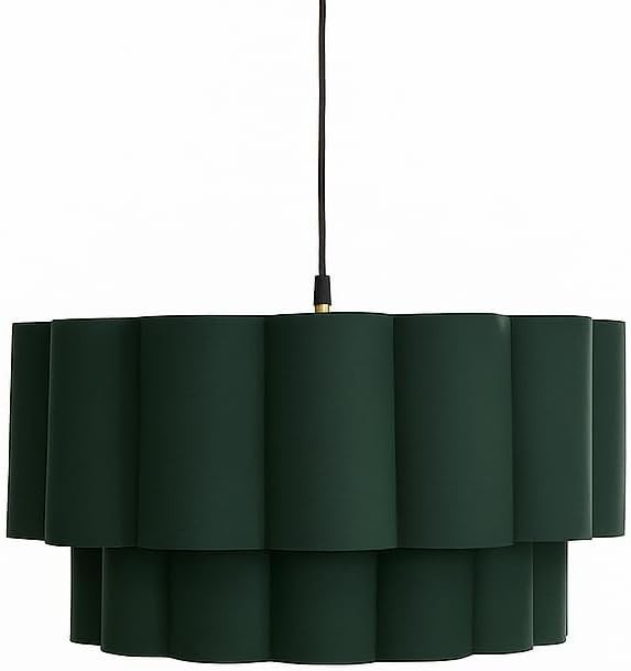 Grey Scalloped Drum Lampshade 48cm Wide Modern Ceiling Pendant Light