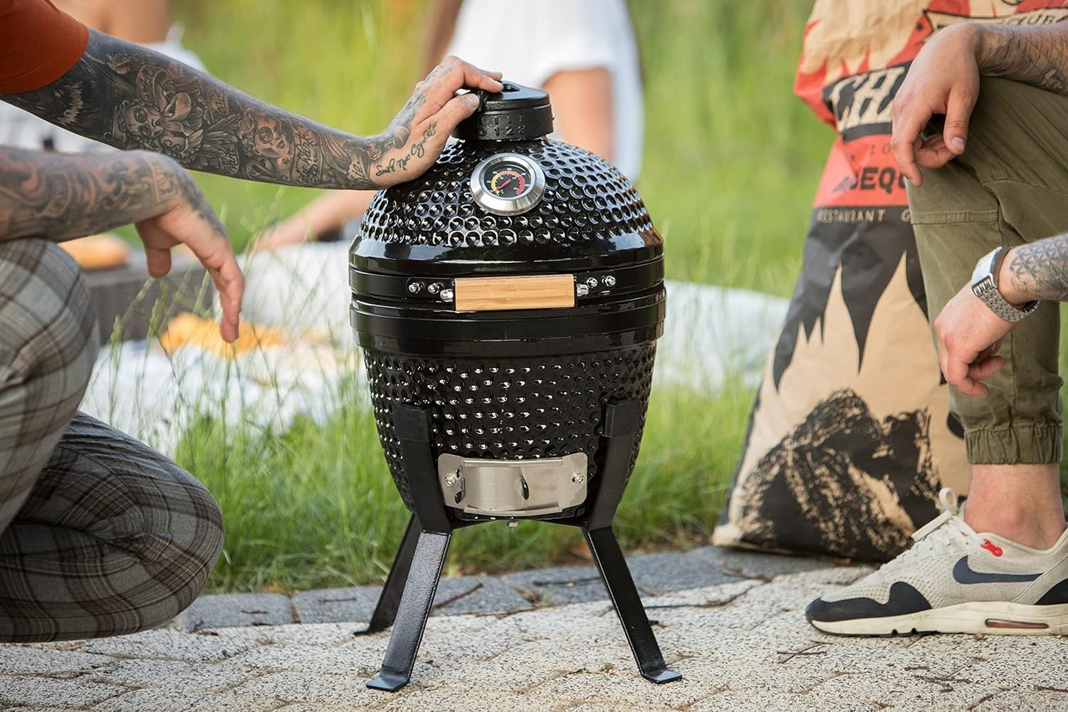Ceramic Charcoal BBQ Grill 13" Portable Kamado Smoker Oven with Stand