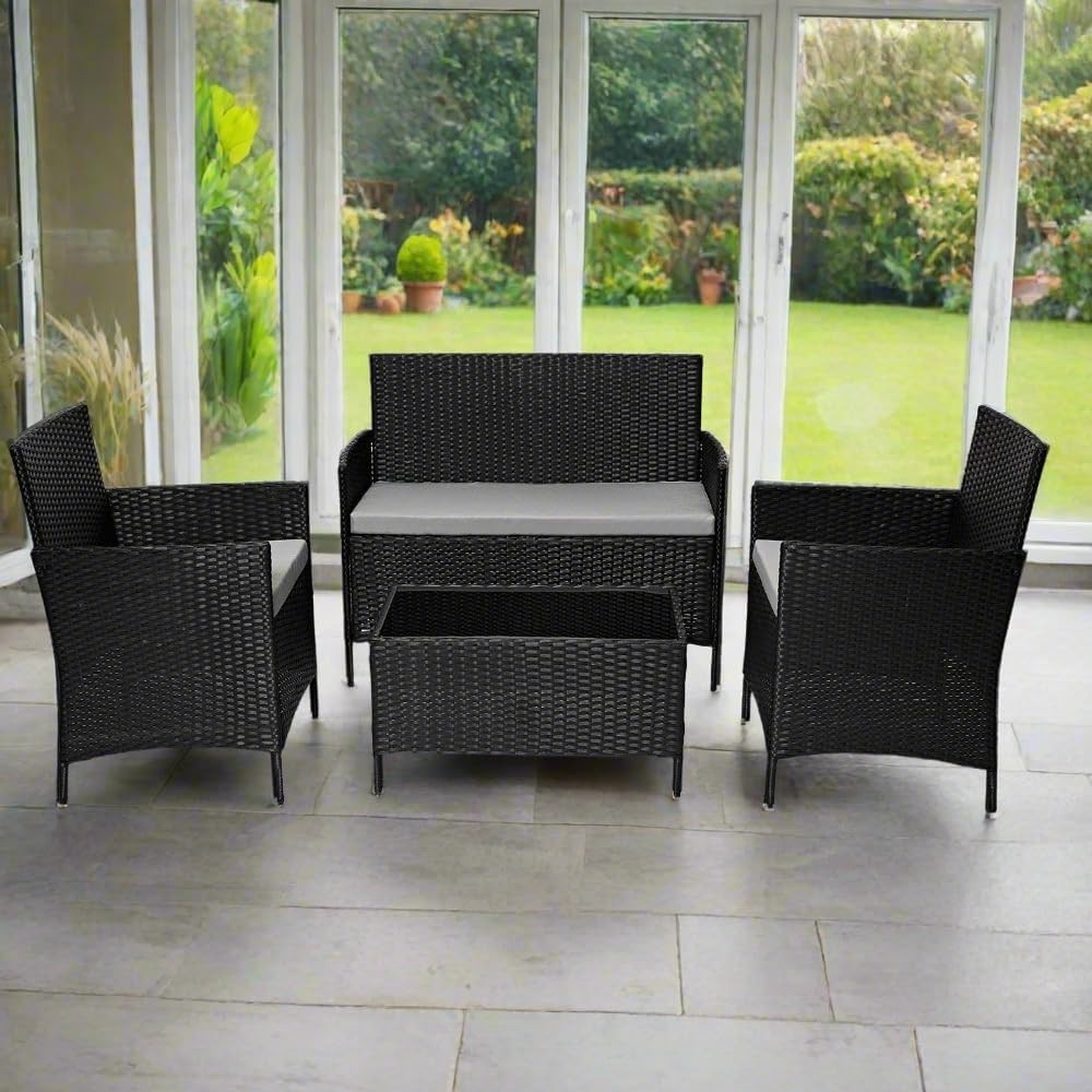 Rattan Garden Furniture Set 4 Seater Patio Sofa Table Outdoor Cushions