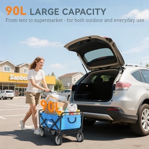 Portable Folding Camping Trolley 90L Garden Festival Cart on Wheels