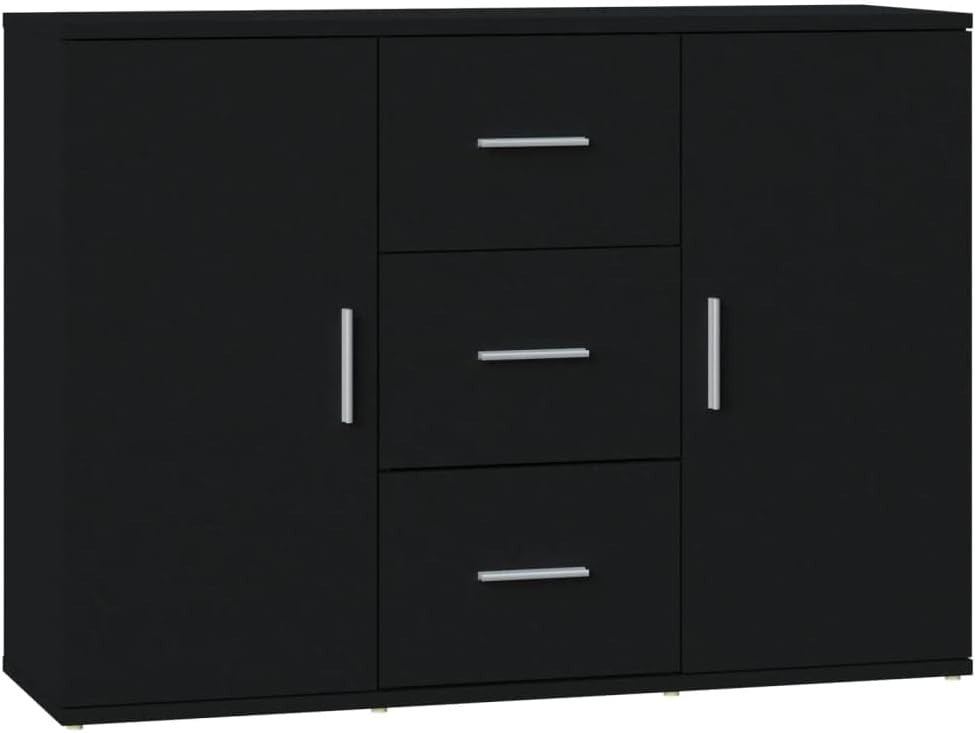 Modern Black Sideboard Storage Cabinet with 2 Doors & 3 Drawers for Lounge