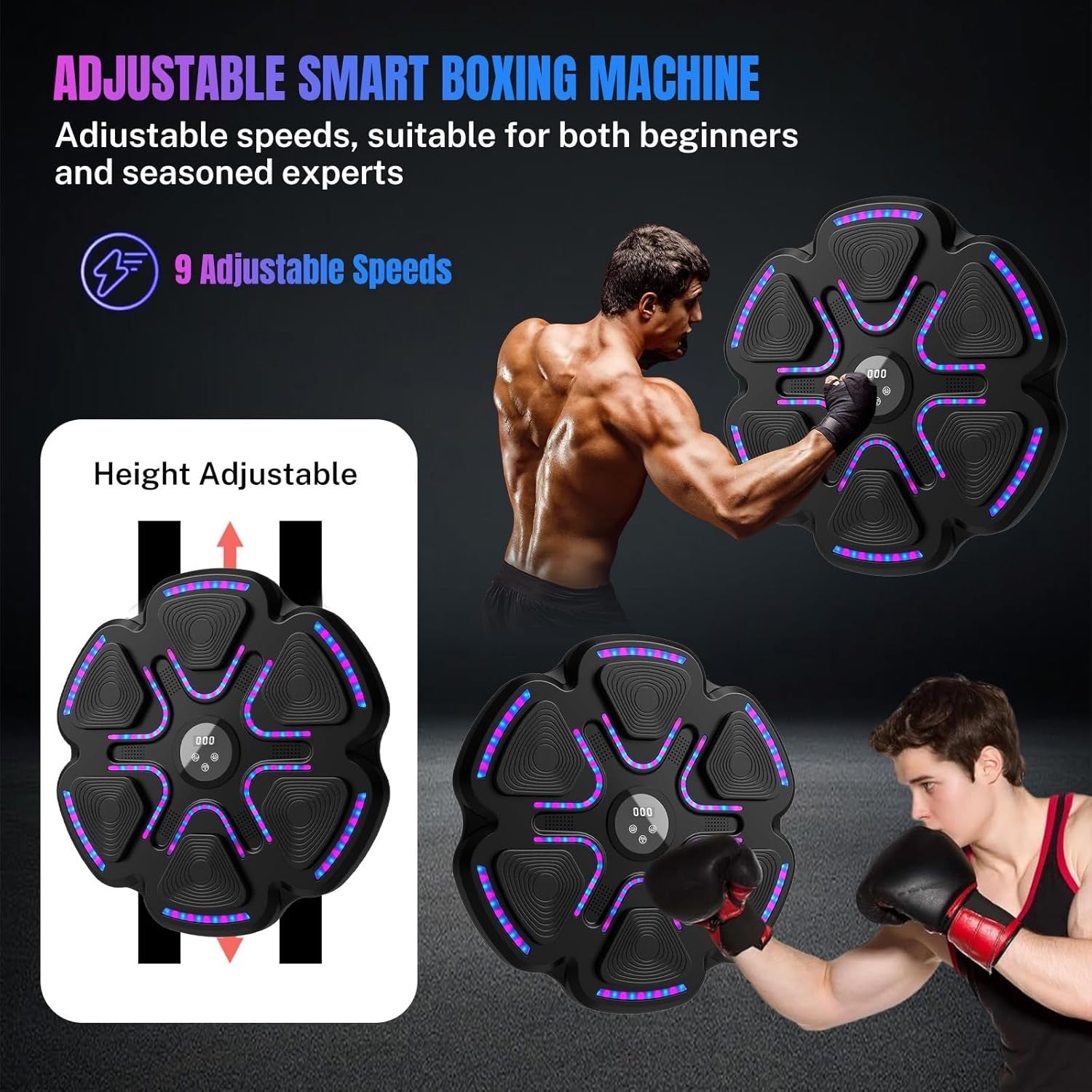 Music Boxing Machine Bluetooth LED Wall Mount Punch Trainer Kids Home Gym