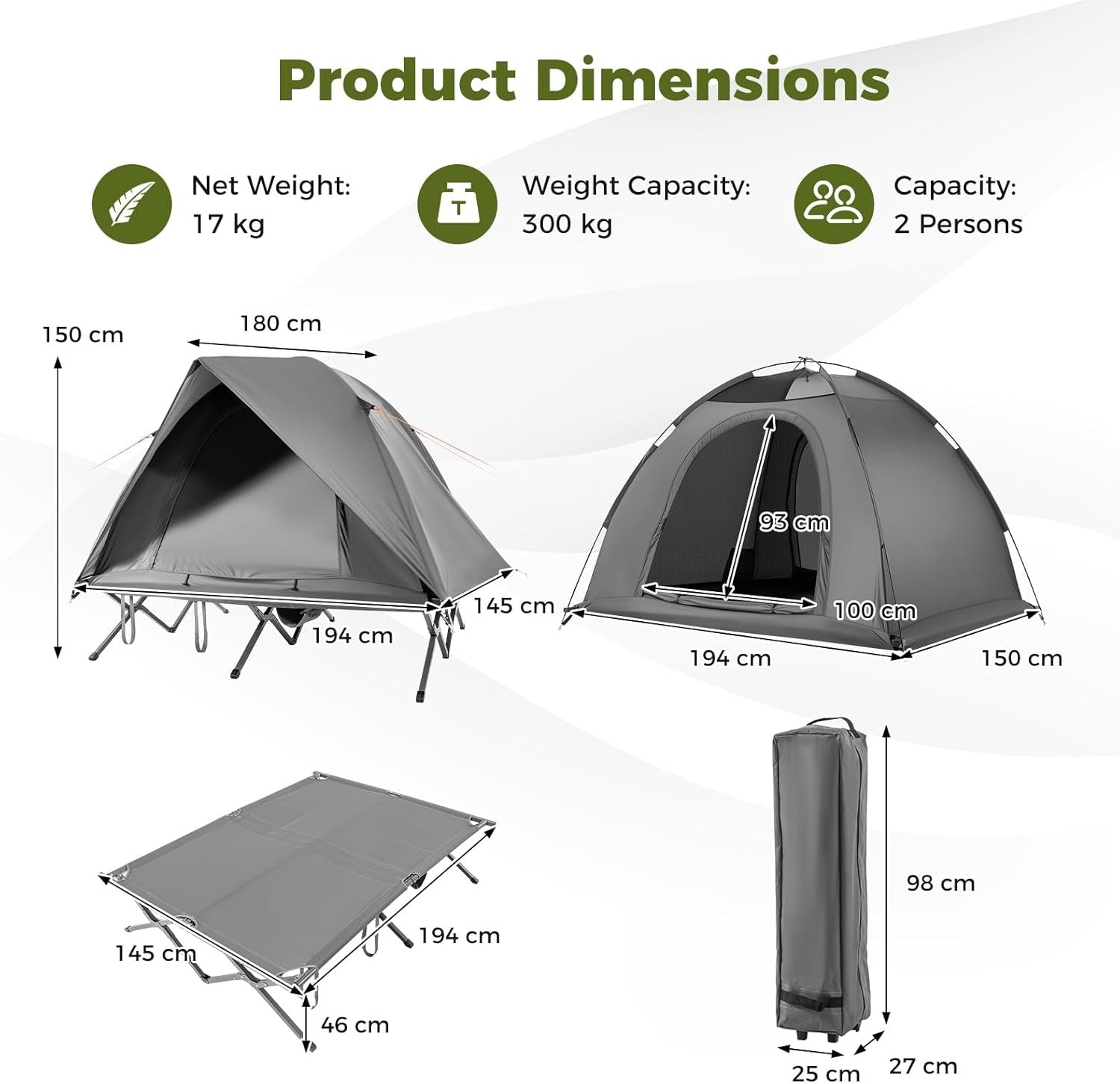 2 Person Elevated Camping Tent Cot Waterproof Foldable